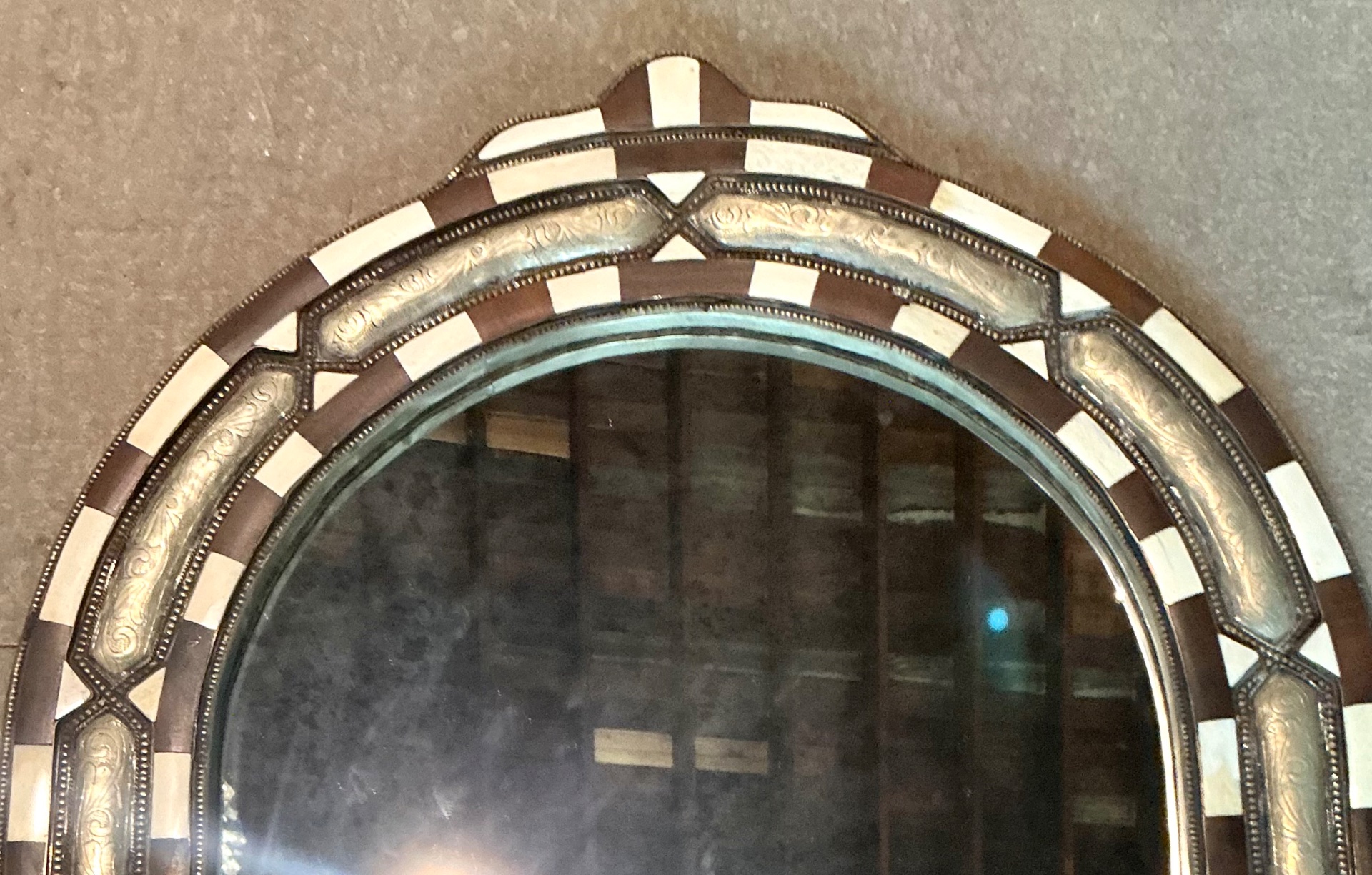 Vintage Bone Inlay Arched Wall Mirror - Back view