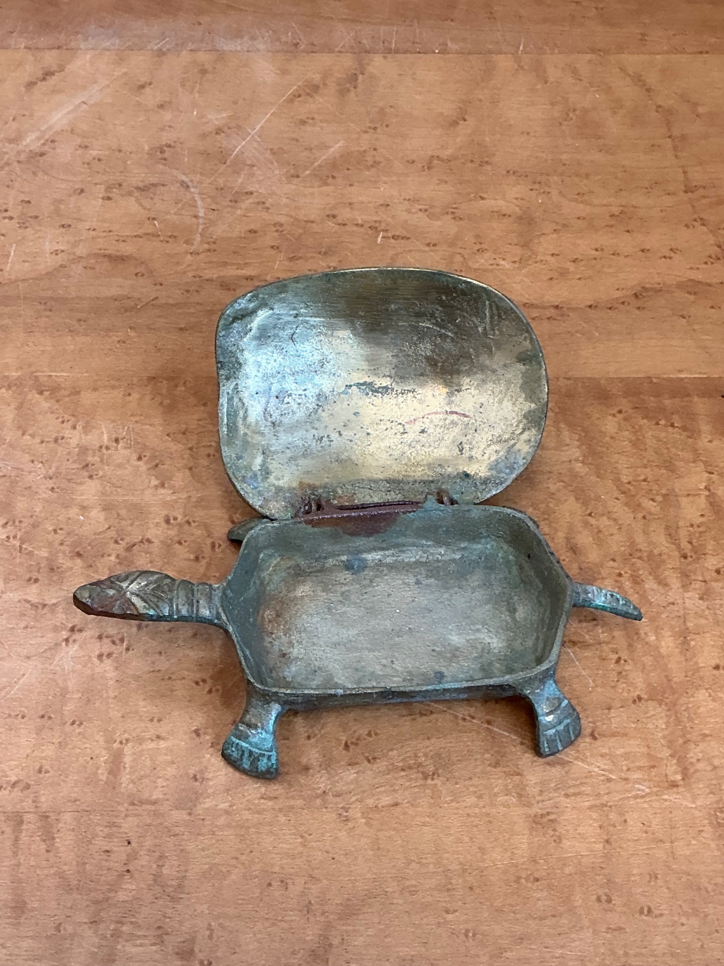 Vintage Patinated Metal Turtle Trinket Box - Side view
