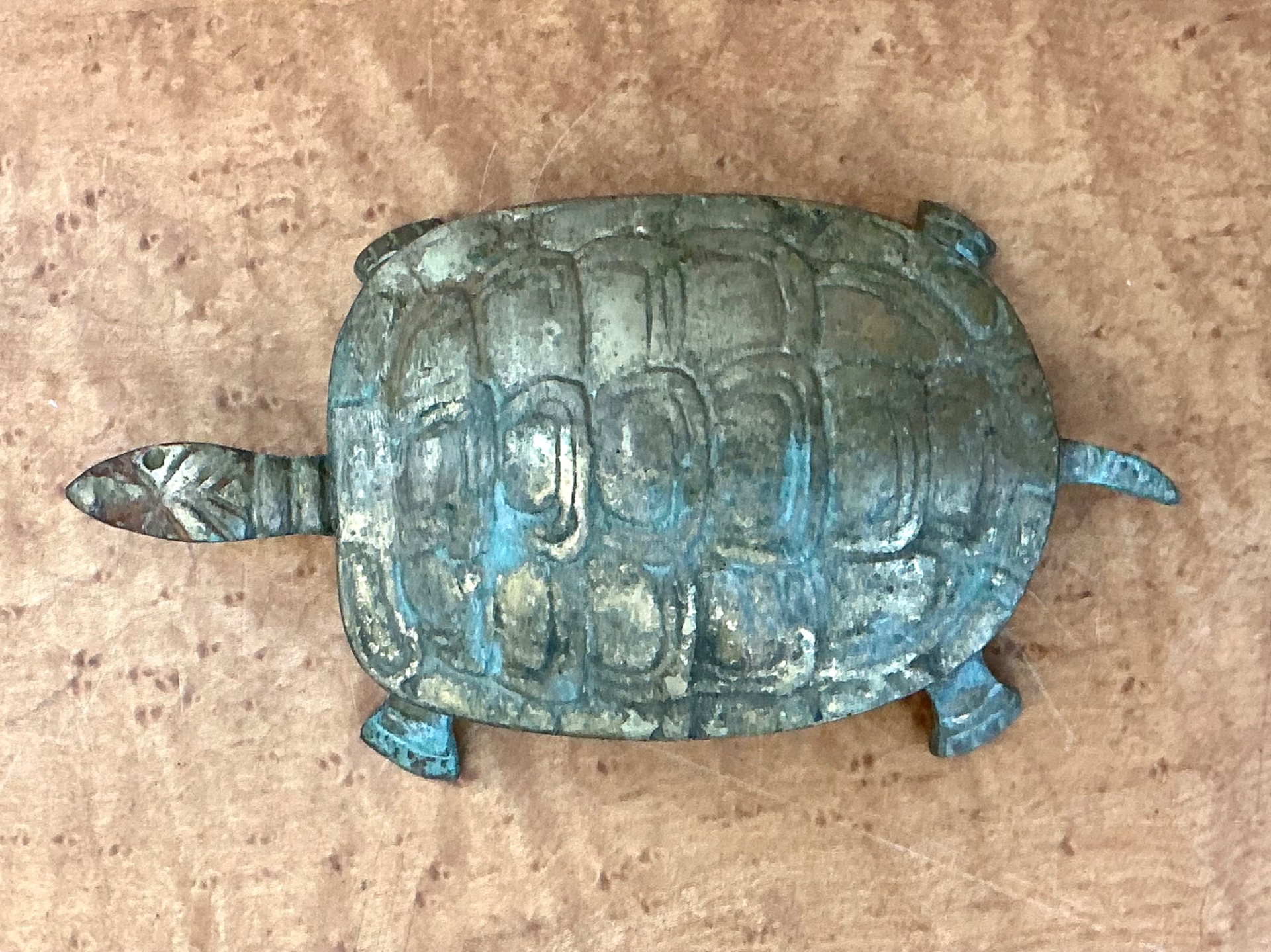 Vintage Patinated Metal Turtle Trinket Box - Back view