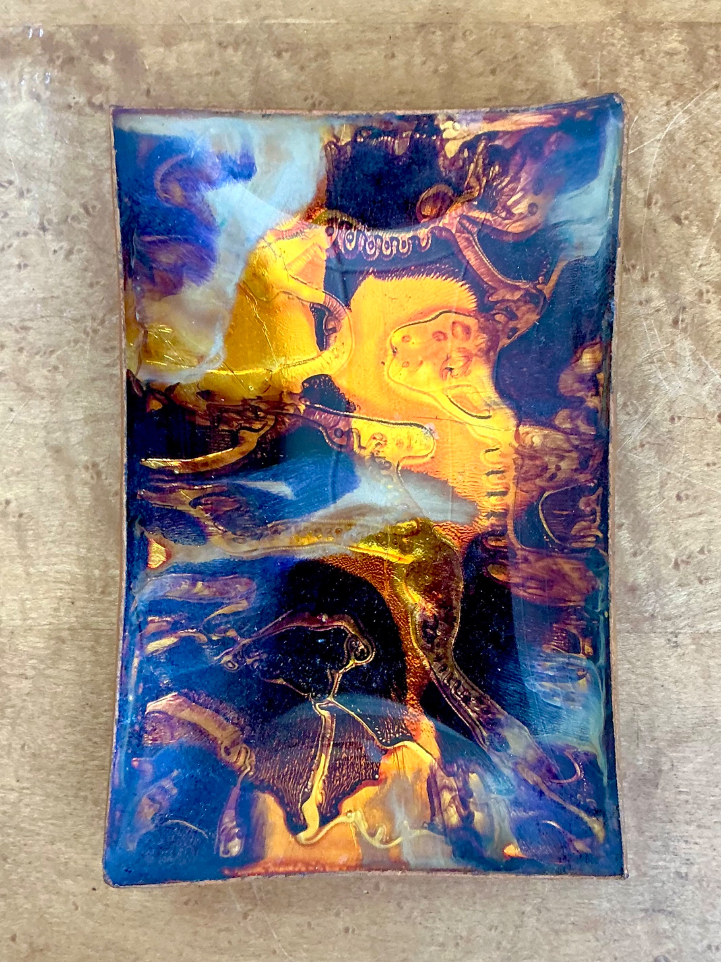 Vintage Multicolor Glass Decorative Tray - Back view