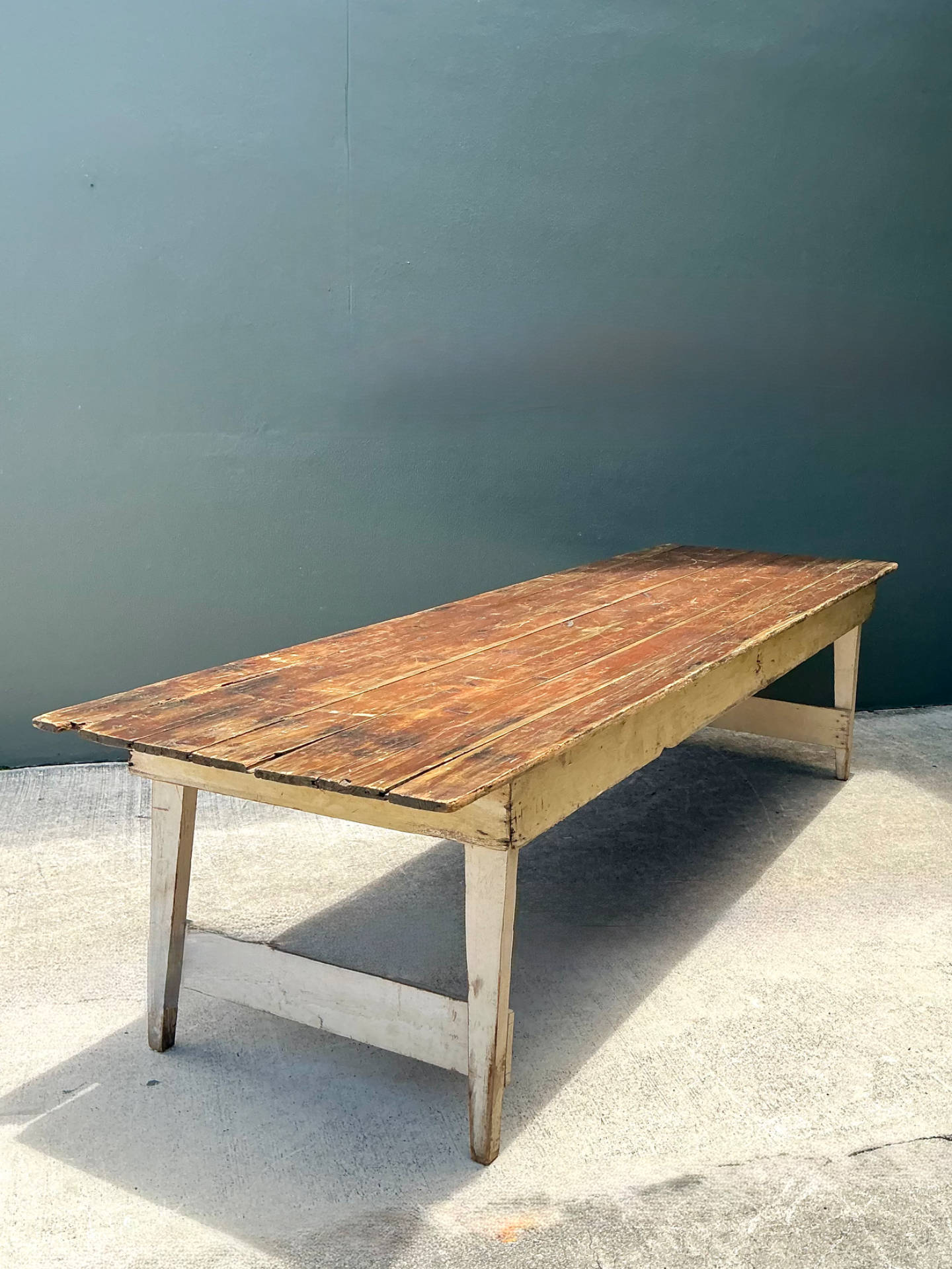 Vintage Rustic Wood Farmhouse Table - Side view