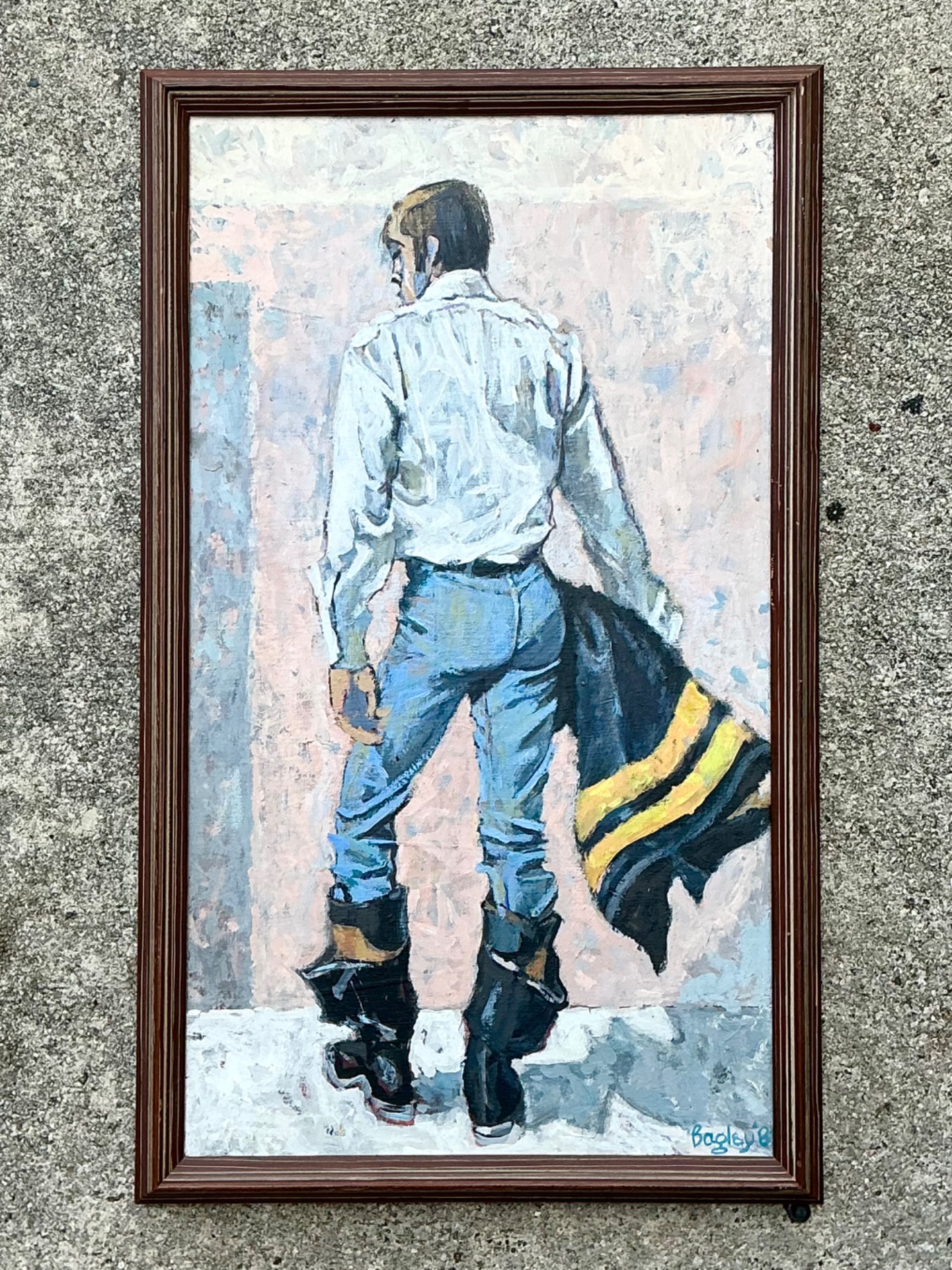 Bagley Framed Male Figure Painting - Detail view