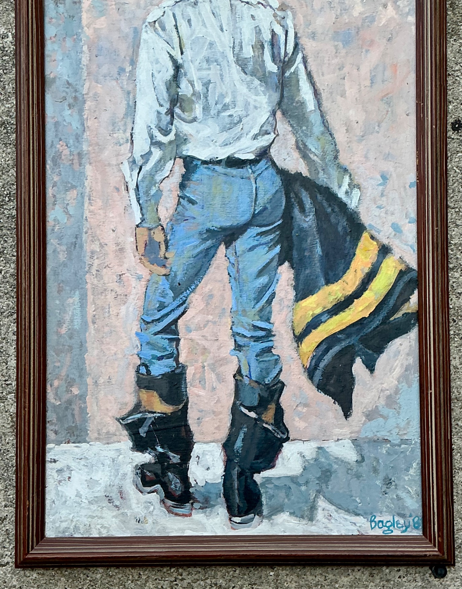 Bagley Framed Male Figure Painting - Back view
