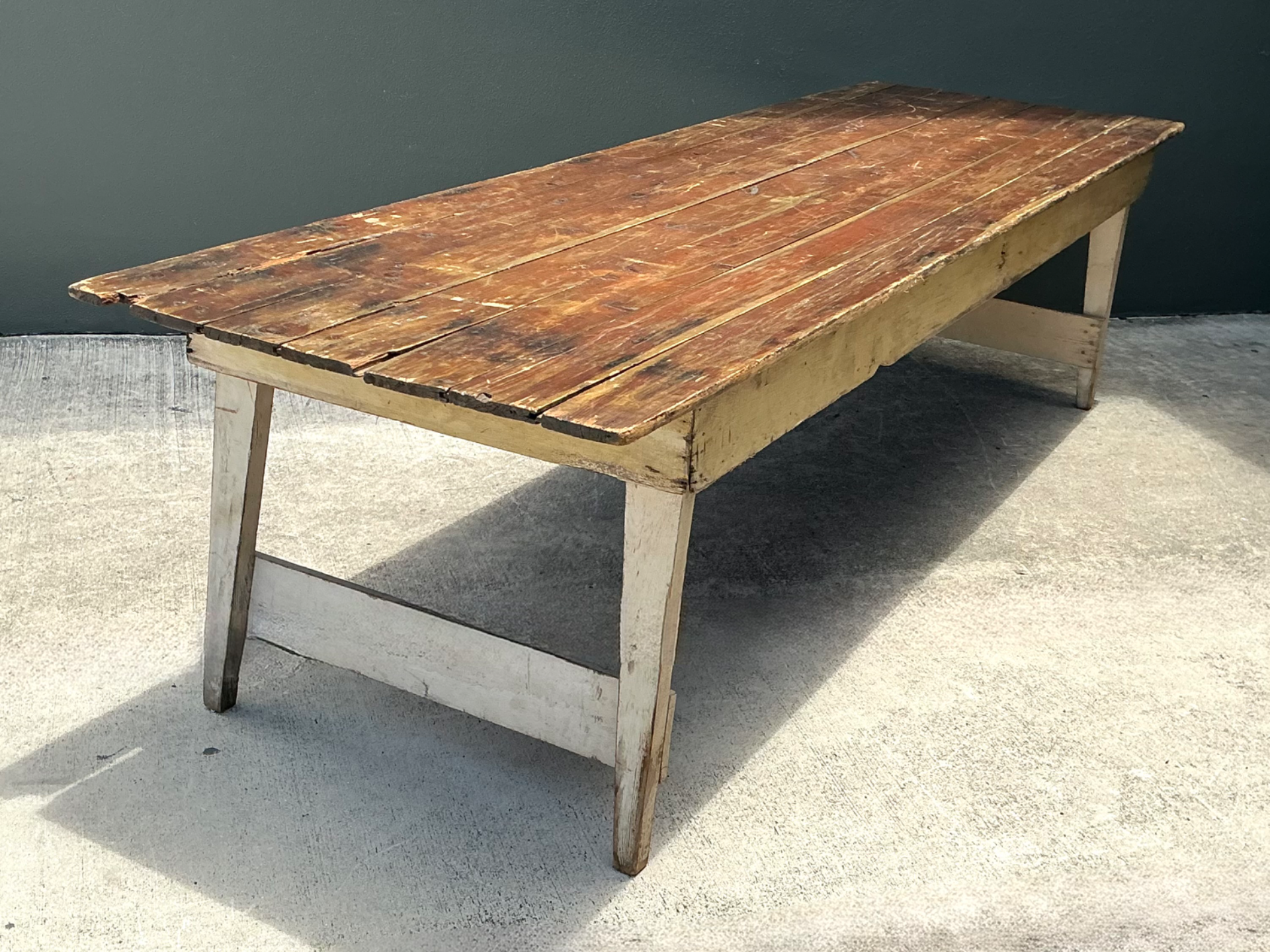 Vintage Rustic Wood Farmhouse Table - Top view