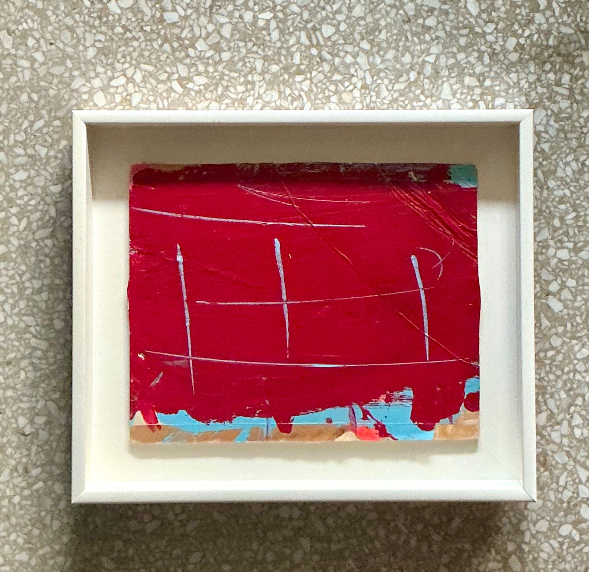 Vintage Framed Red Abstract Painting - Side view