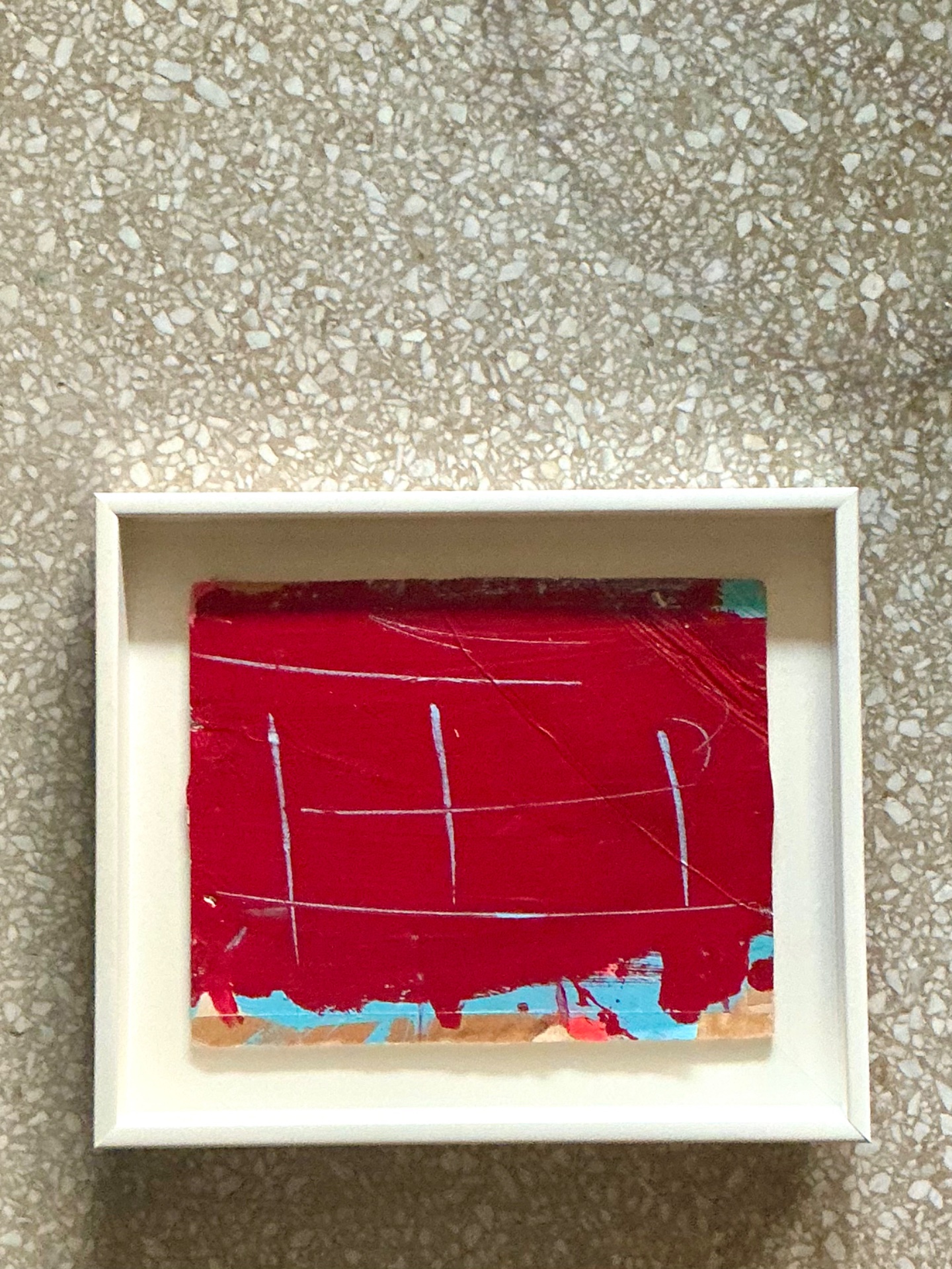 Vintage Framed Red Abstract Painting - Top view