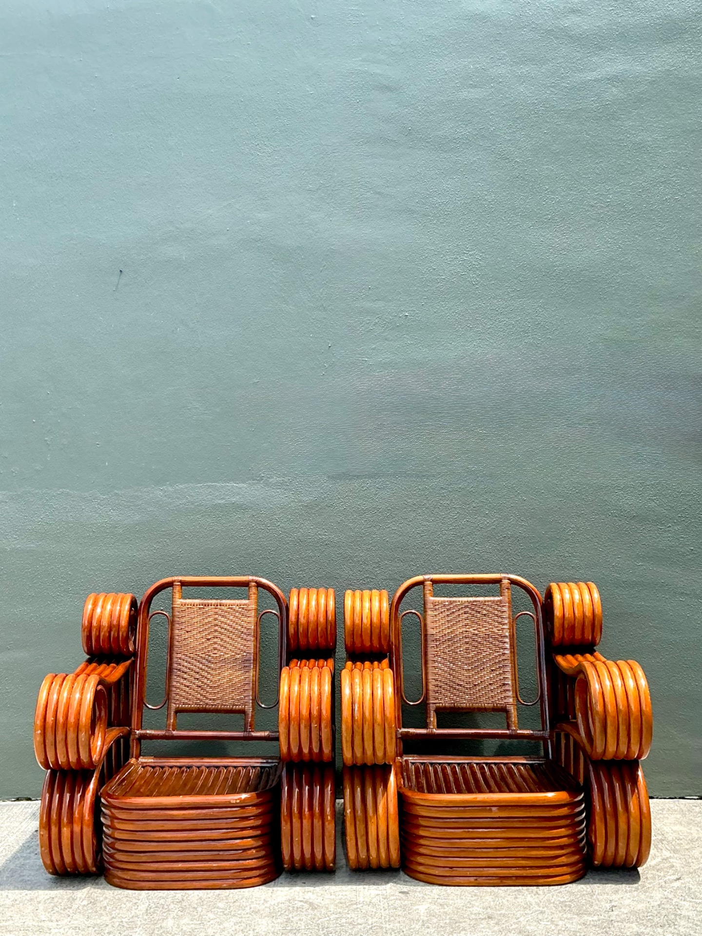 Vintage Italian Sculptural Rattan And Cane Lounge Chairs - A Pair - Detail view