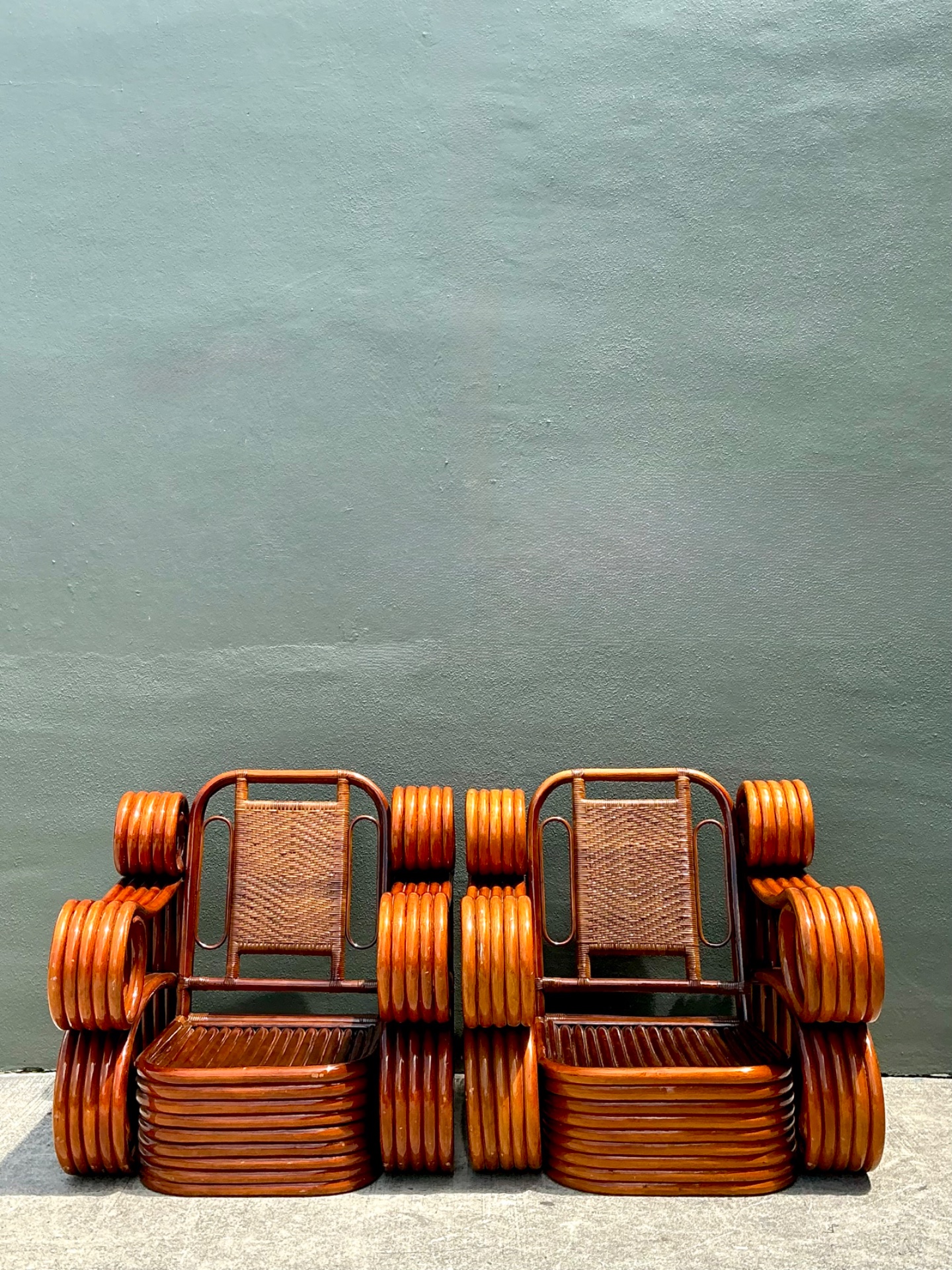 Vintage Italian Sculptural Rattan And Cane Lounge Chairs - A Pair - Top view