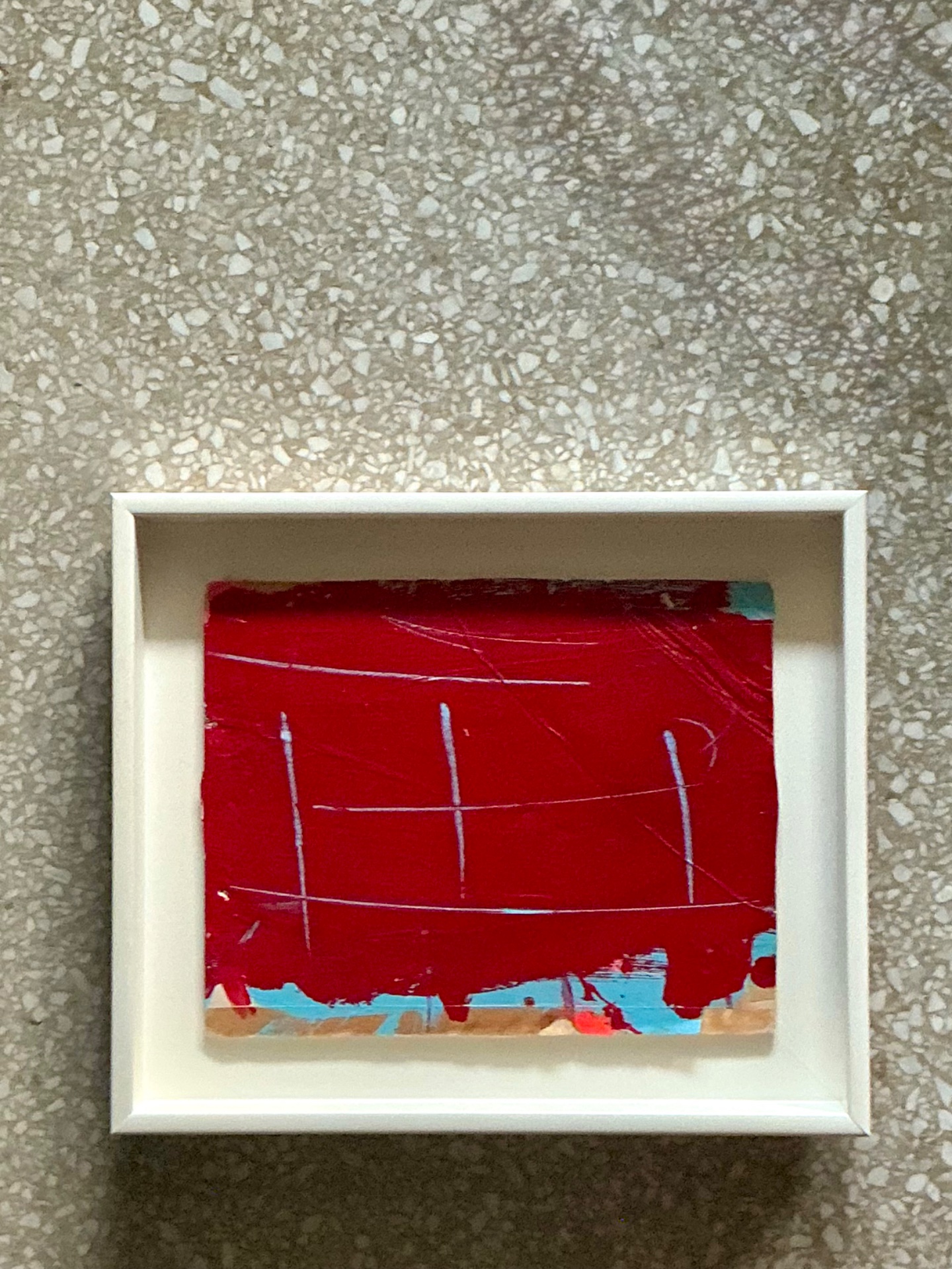 Vintage Framed Red Abstract Painting - Top view