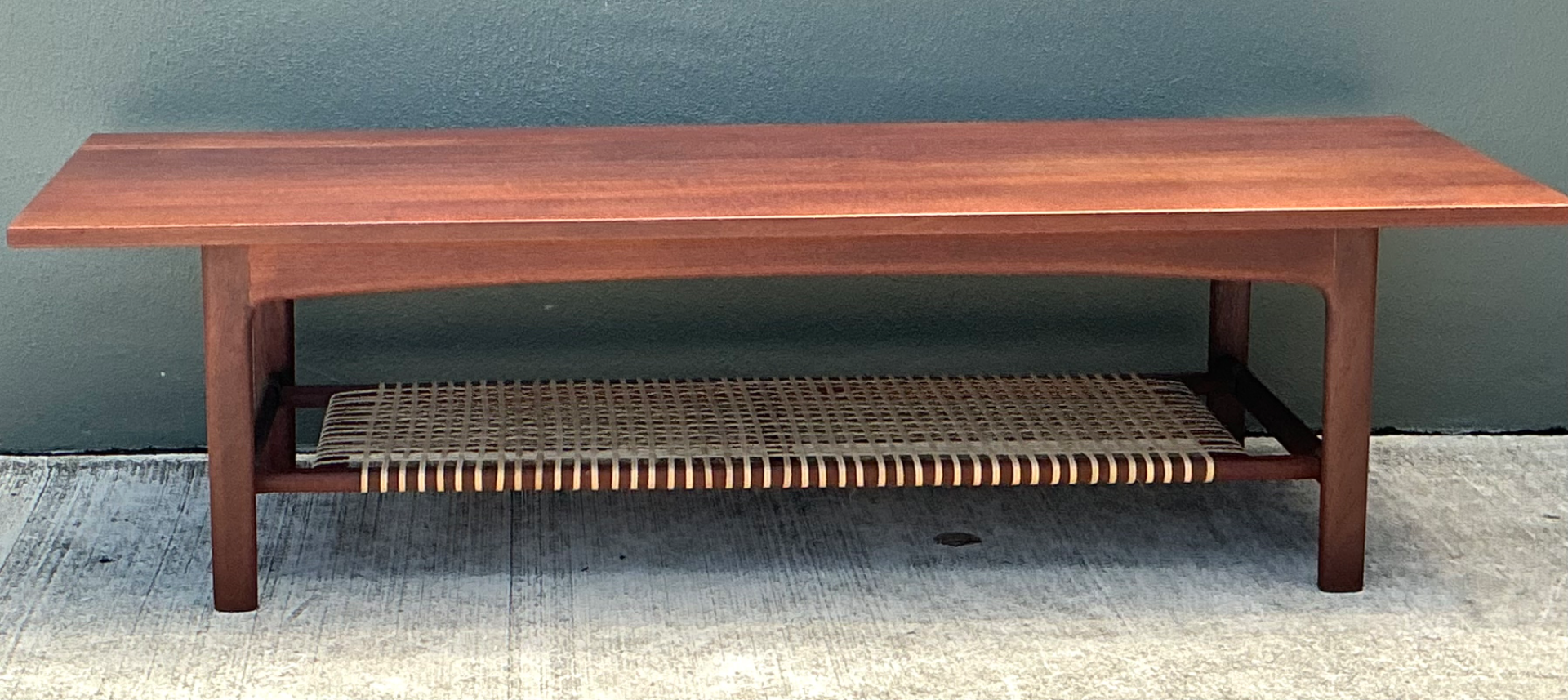 Vintage Swedish Dux Woven Leather And Teak Coffee Table - Top view