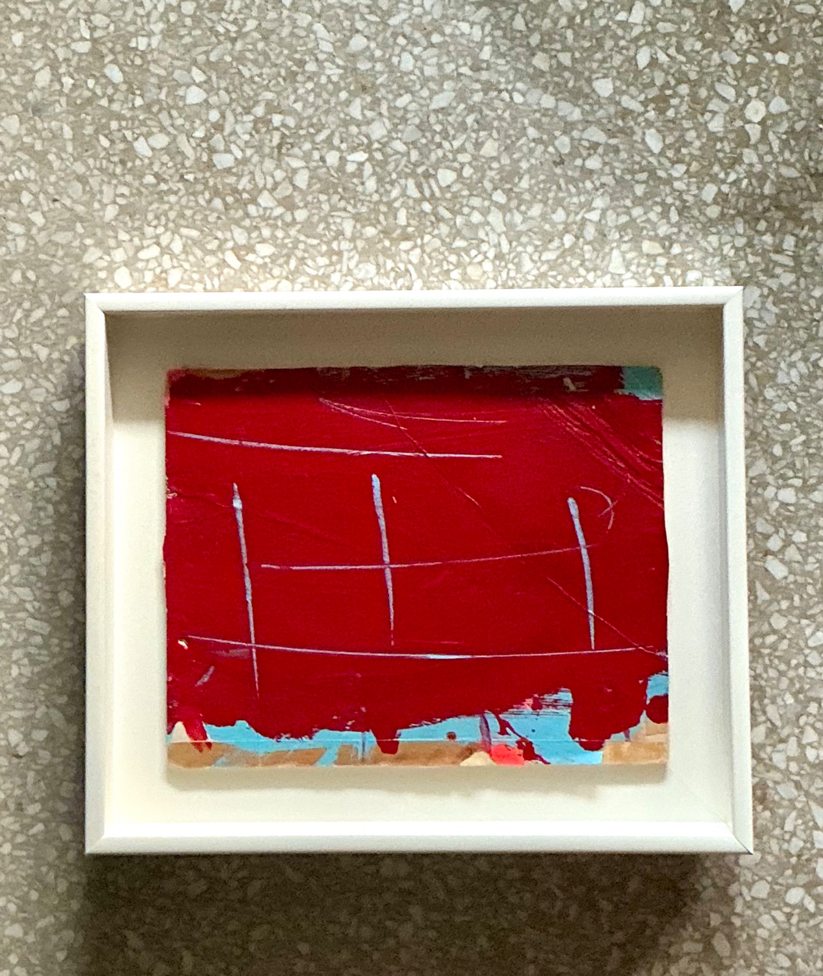 Vintage Framed Red Abstract Painting - Detail view