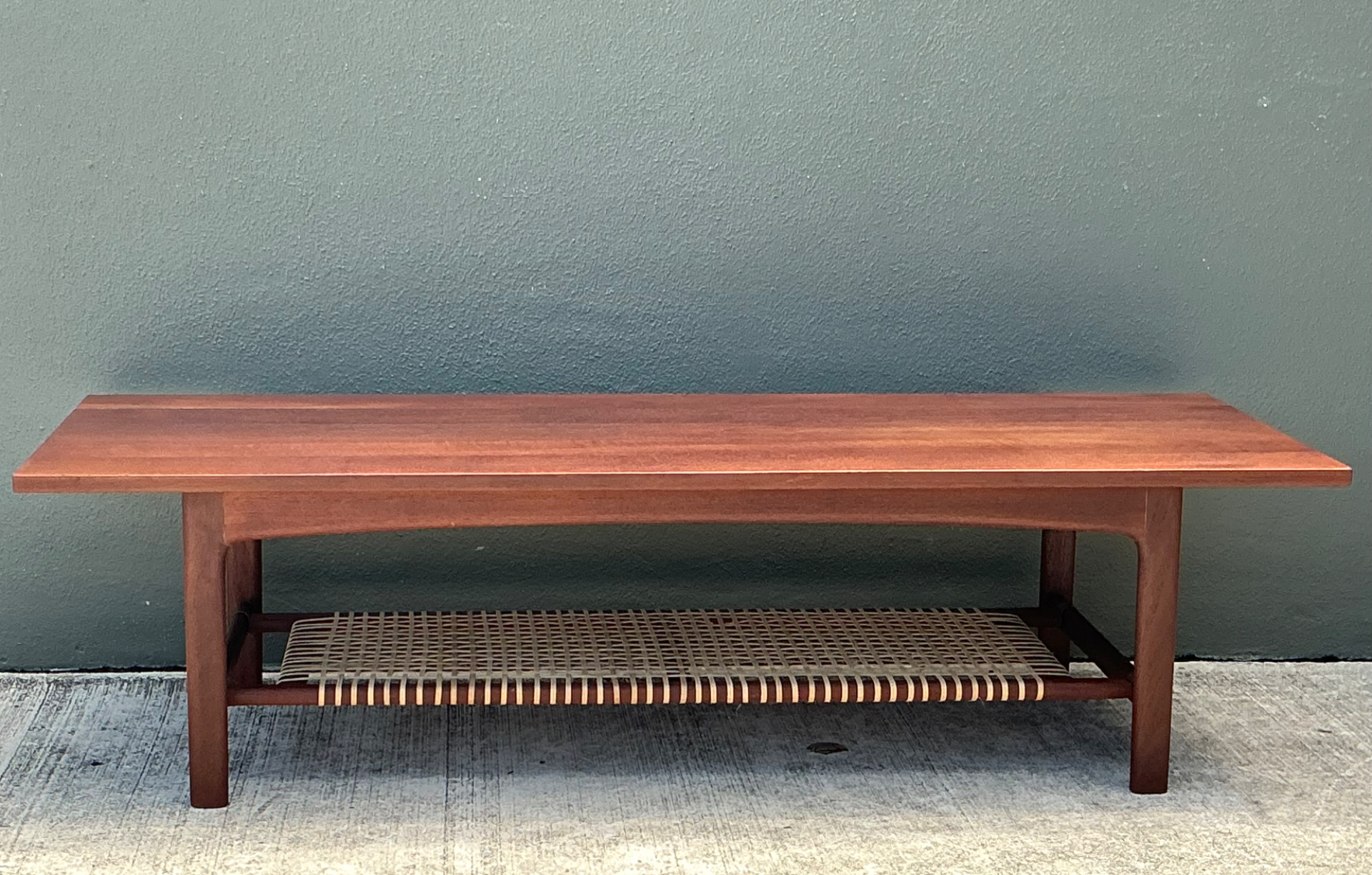 Vintage Swedish Dux Woven Leather And Teak Coffee Table - Back view