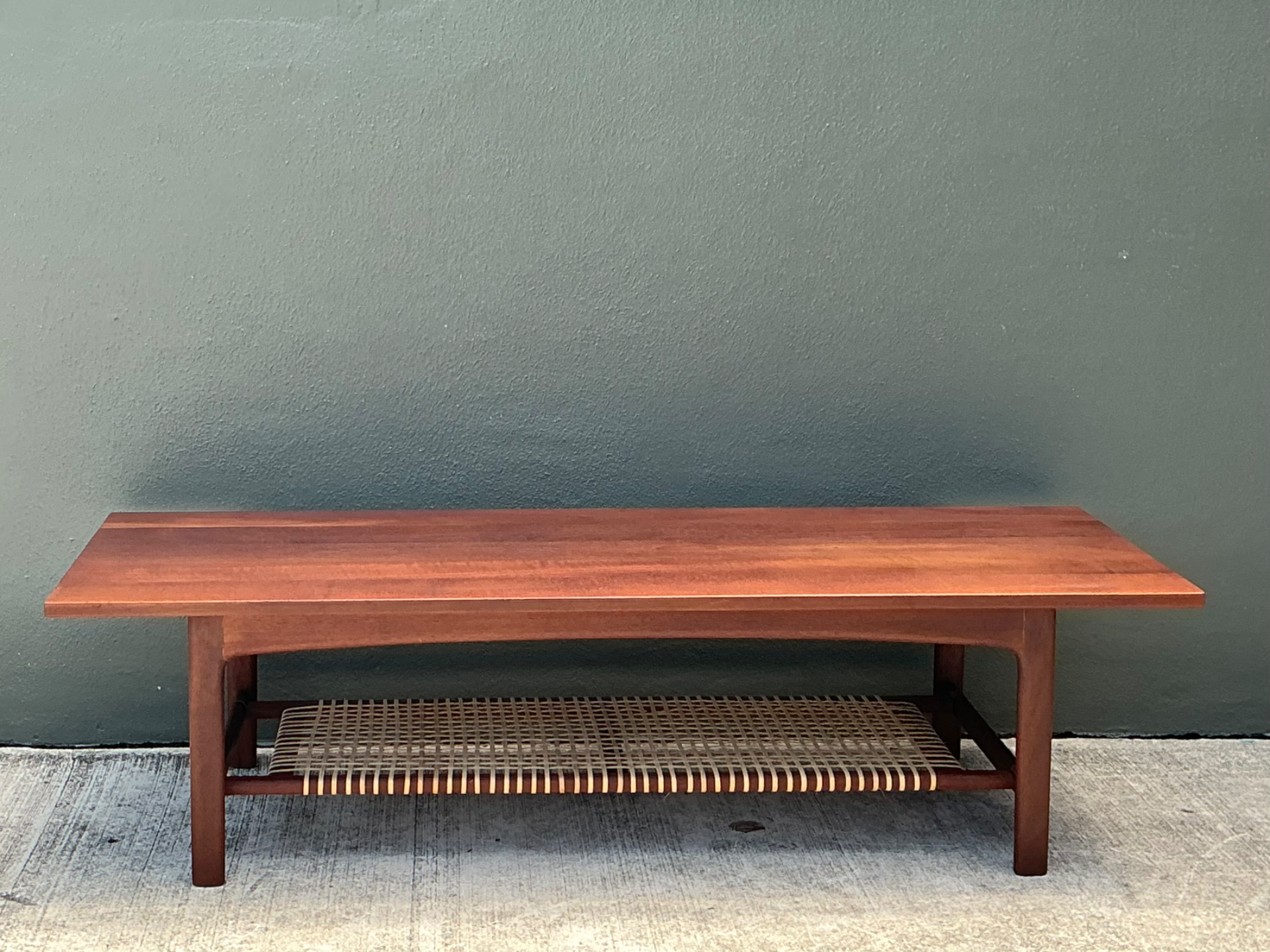 Vintage Swedish Dux Woven Leather And Teak Coffee Table - Detail view