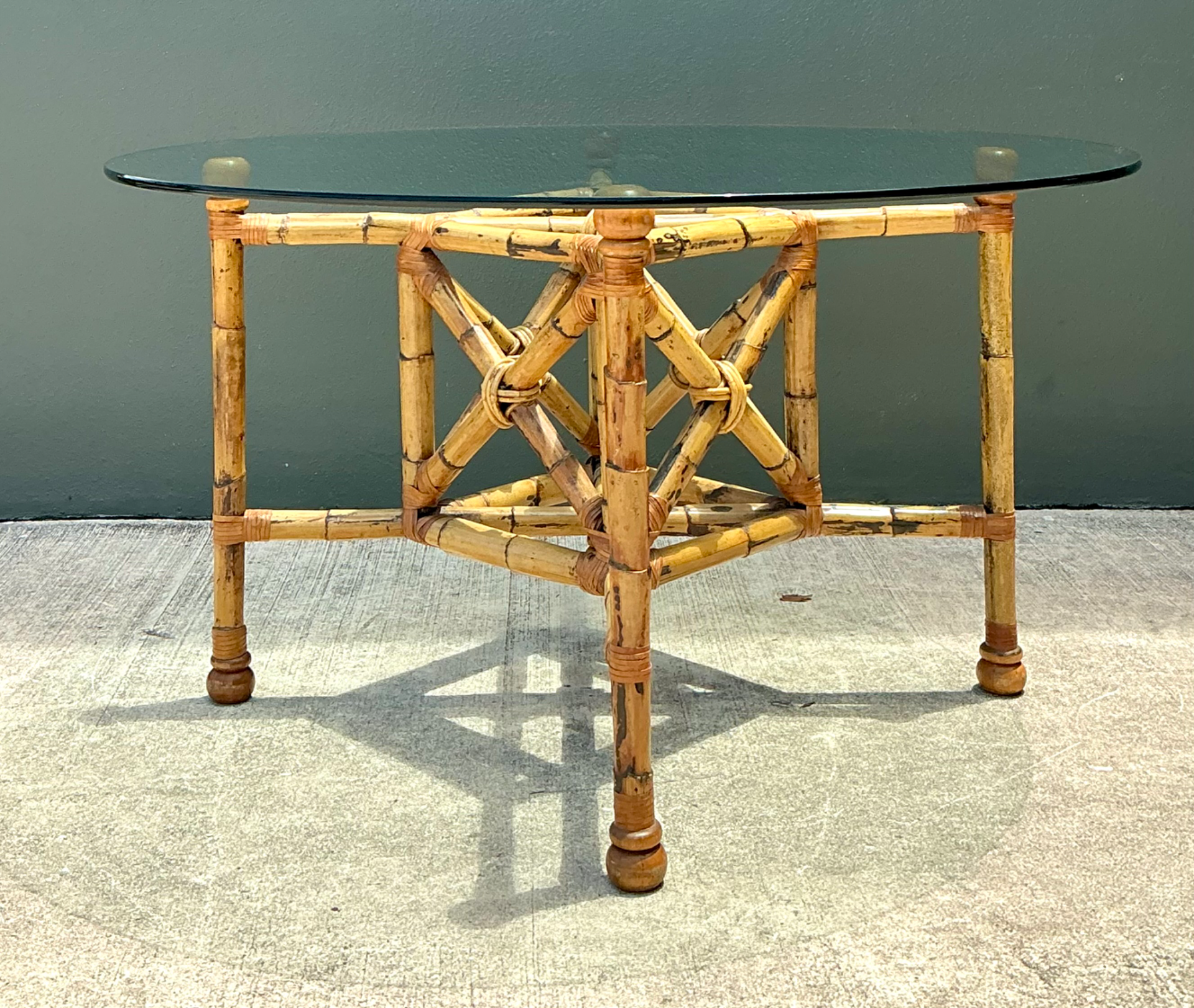 Vintage Bamboo and Glass Dining Table - Side view
