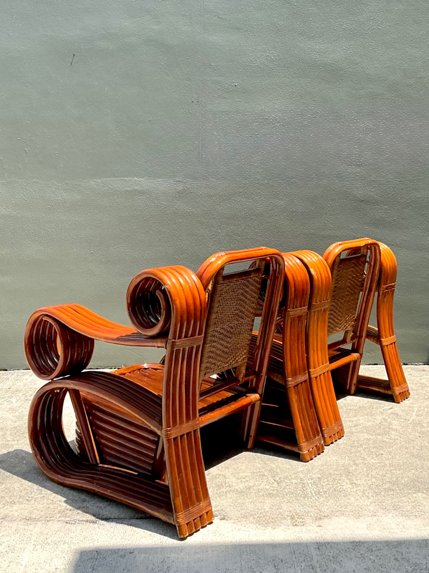 Vintage Italian Sculptural Rattan And Cane Lounge Chairs - A Pair - Side view