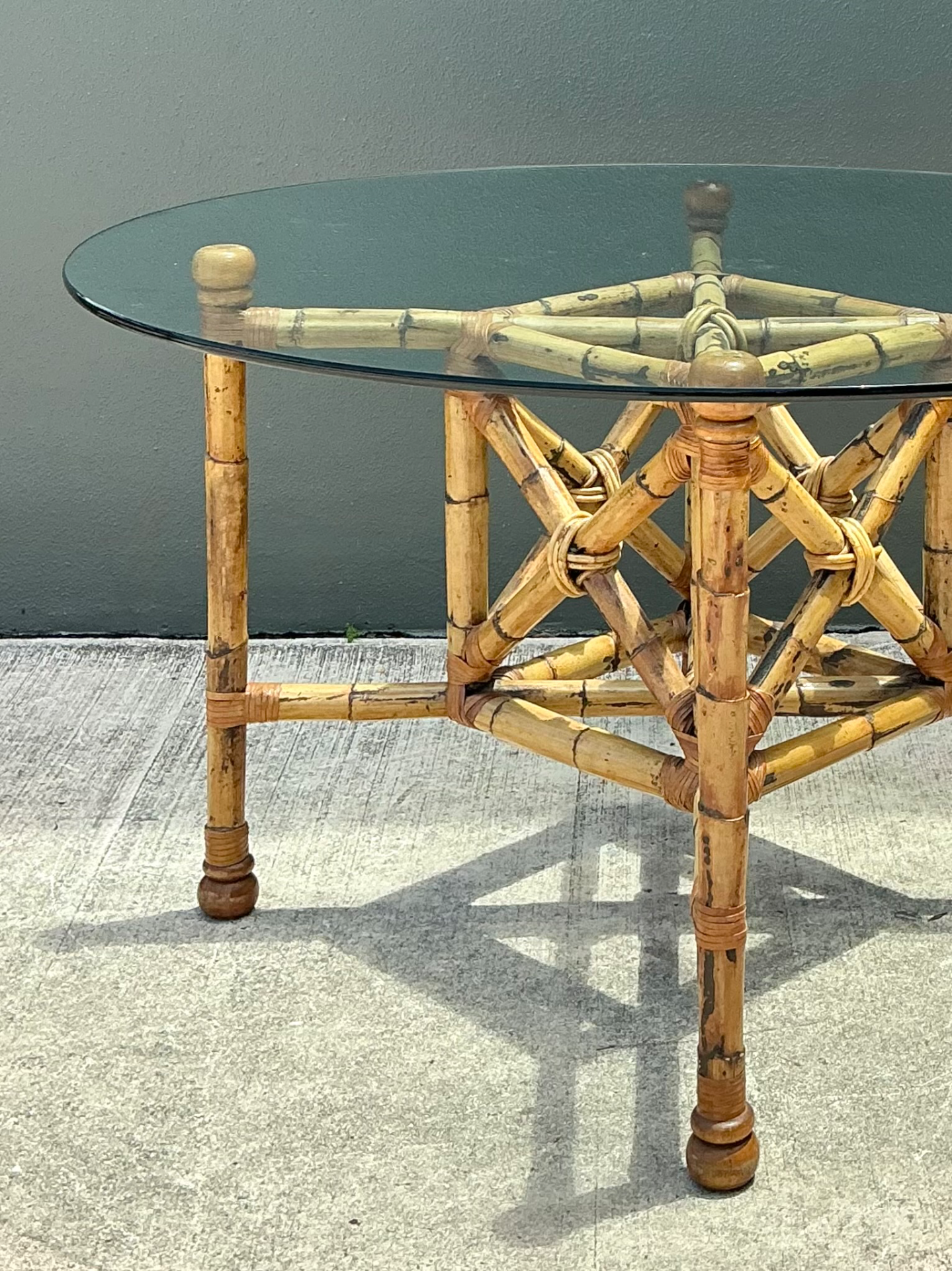 Vintage Bamboo and Glass Dining Table - Top view