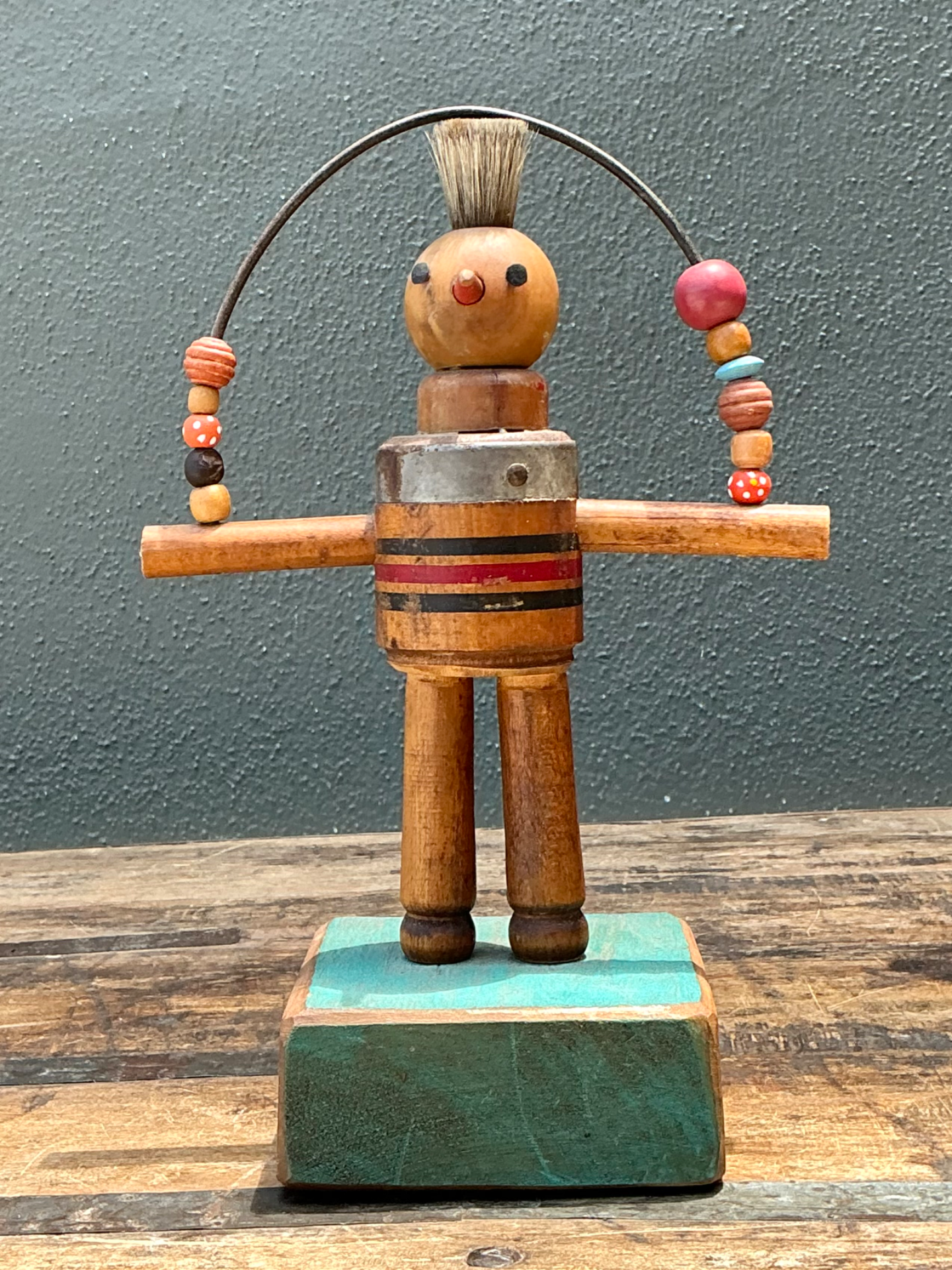 Vintage Wood and Metal Figurative Found Object Sculpture - Side view