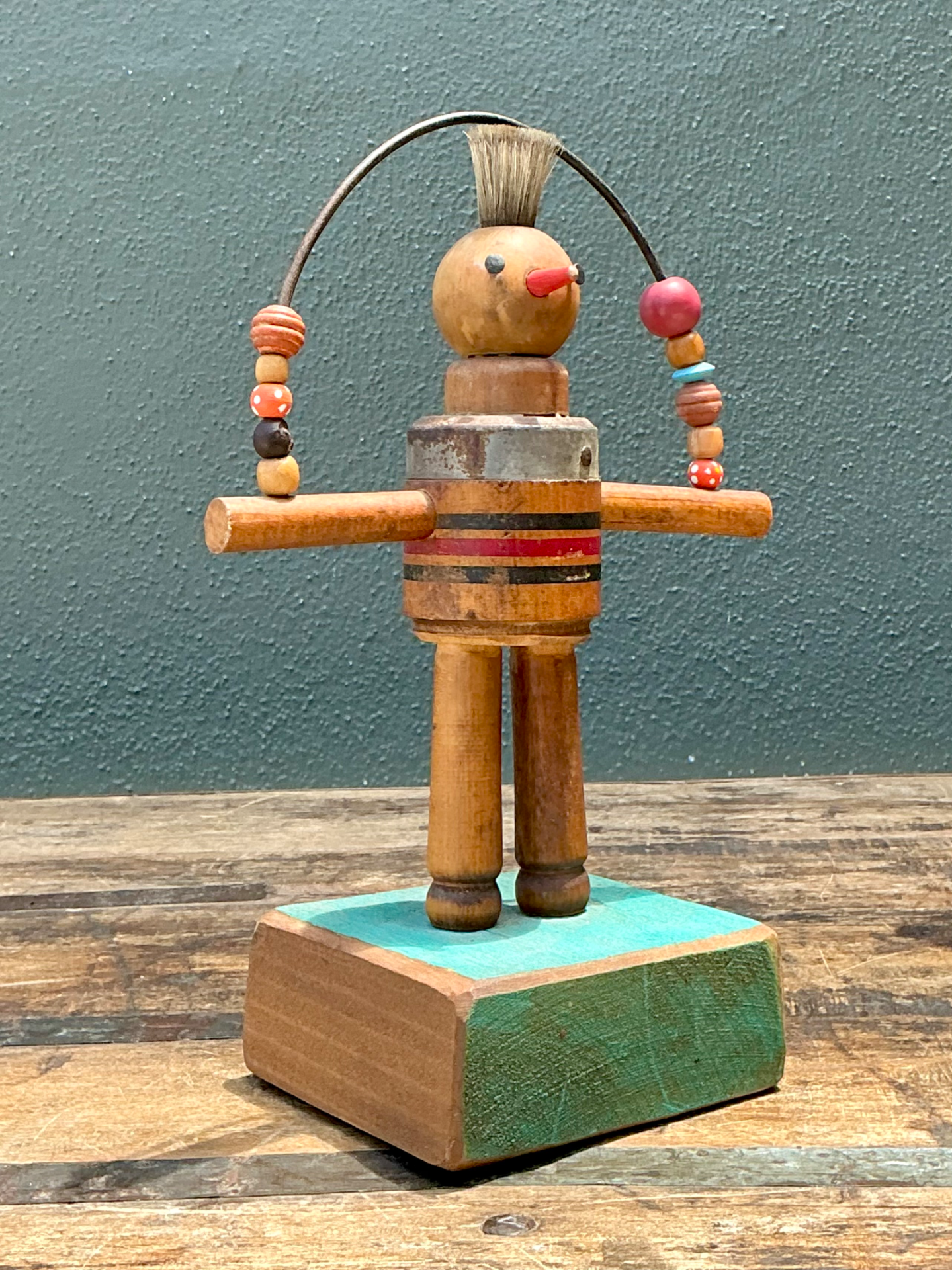 Vintage Wood and Metal Figurative Found Object Sculpture - Top view