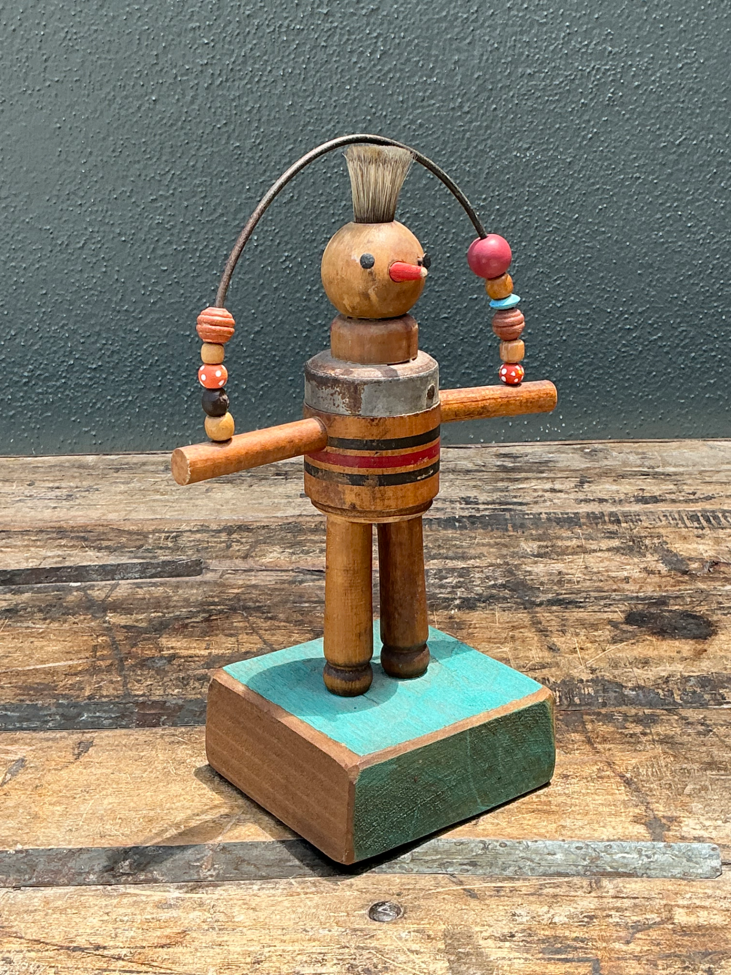 Vintage Wood and Metal Figurative Found Object Sculpture - Back view