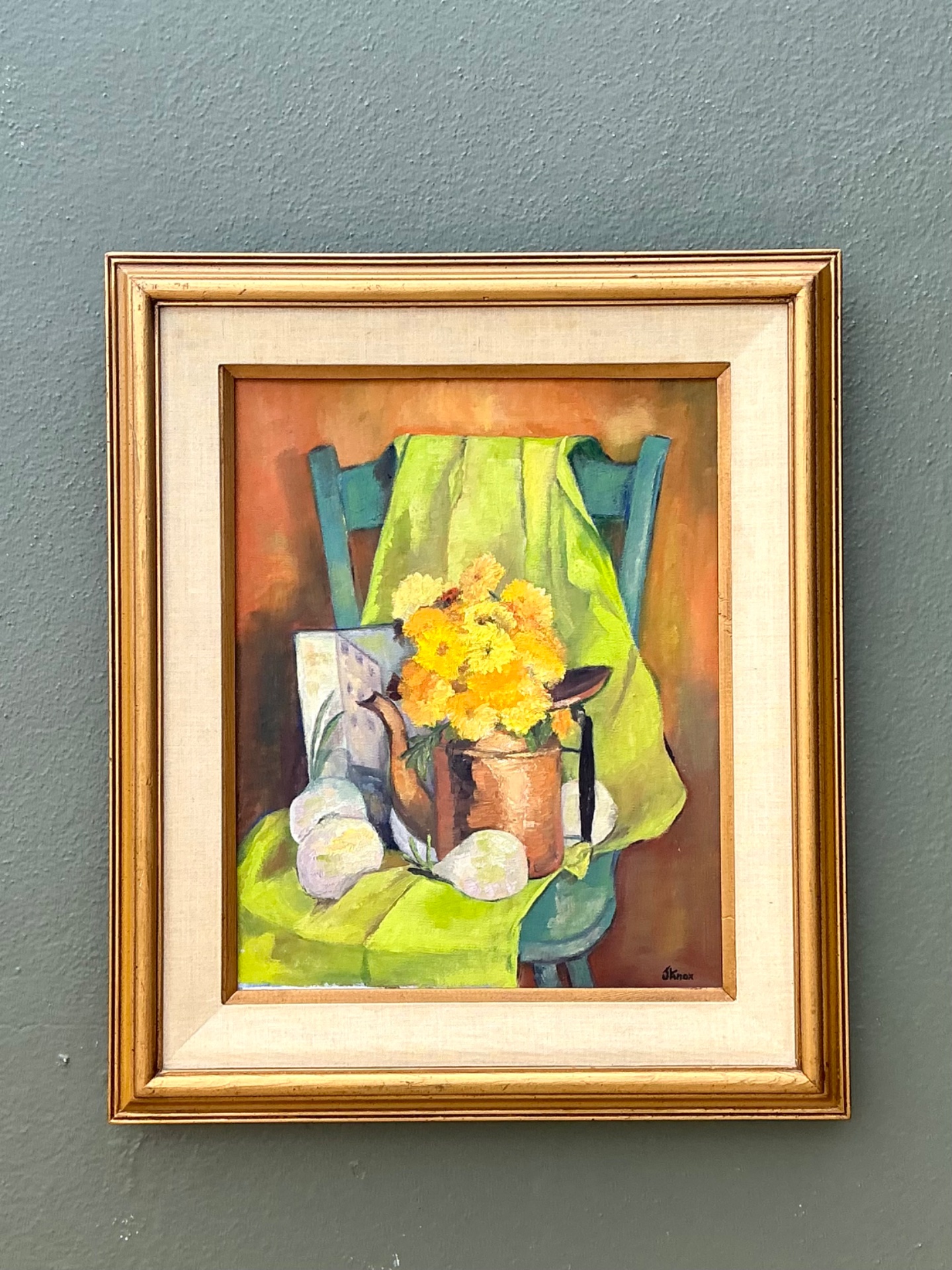 Vintage Framed Still Life Painting - Copper, 23.25W x 27.25H - Side view