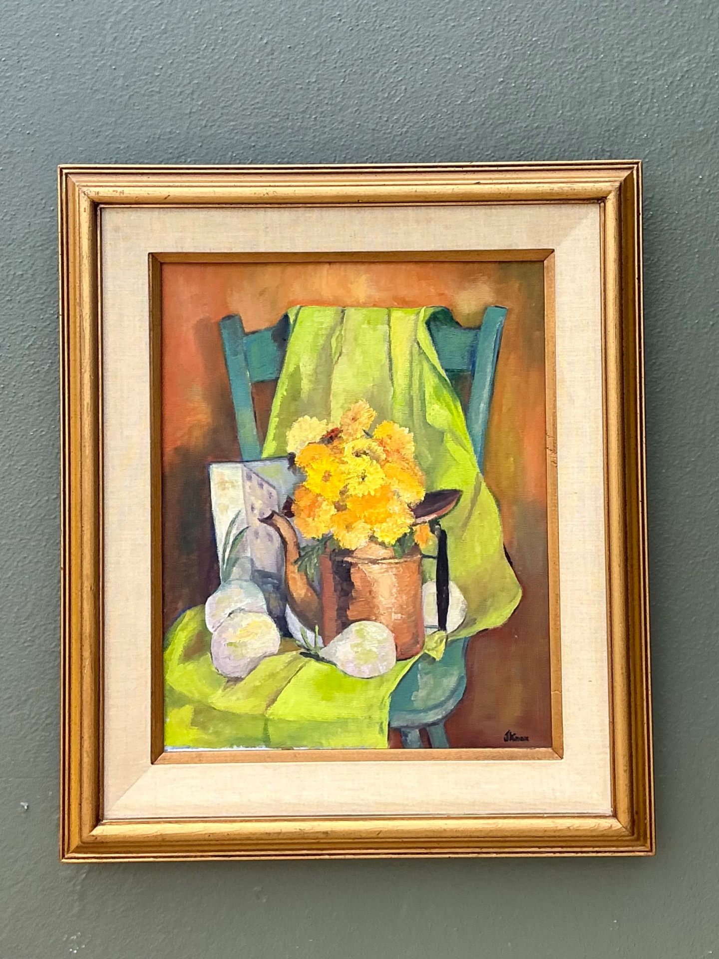Vintage Framed Still Life Painting - Copper, 23.25W x 27.25H - Detail view