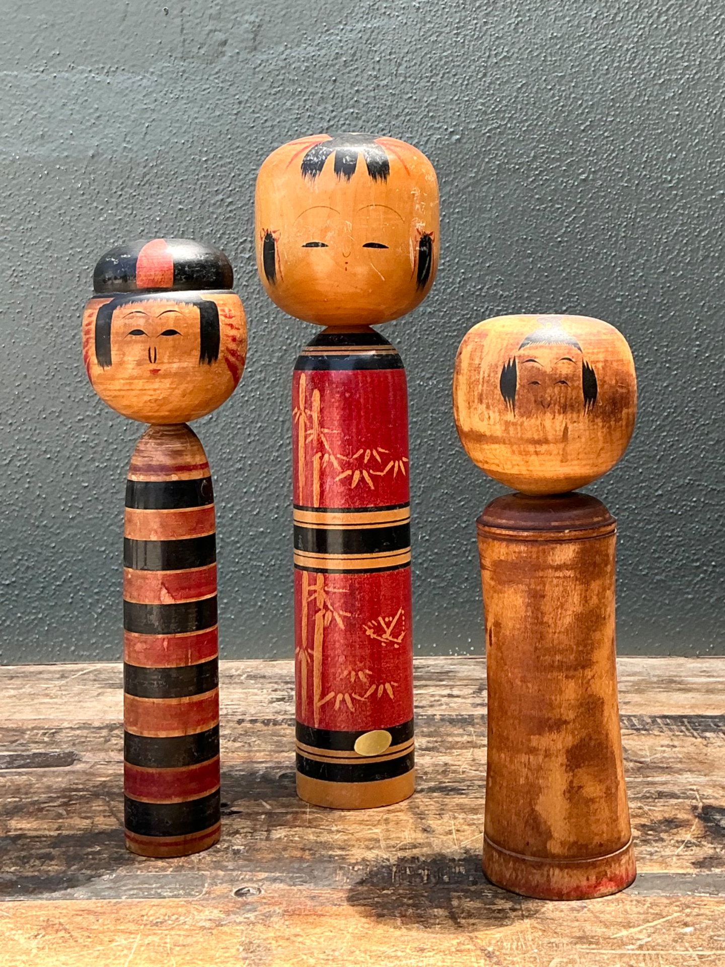 Vintage Japanese Kokeshi Dolls - Set of Three - Side view