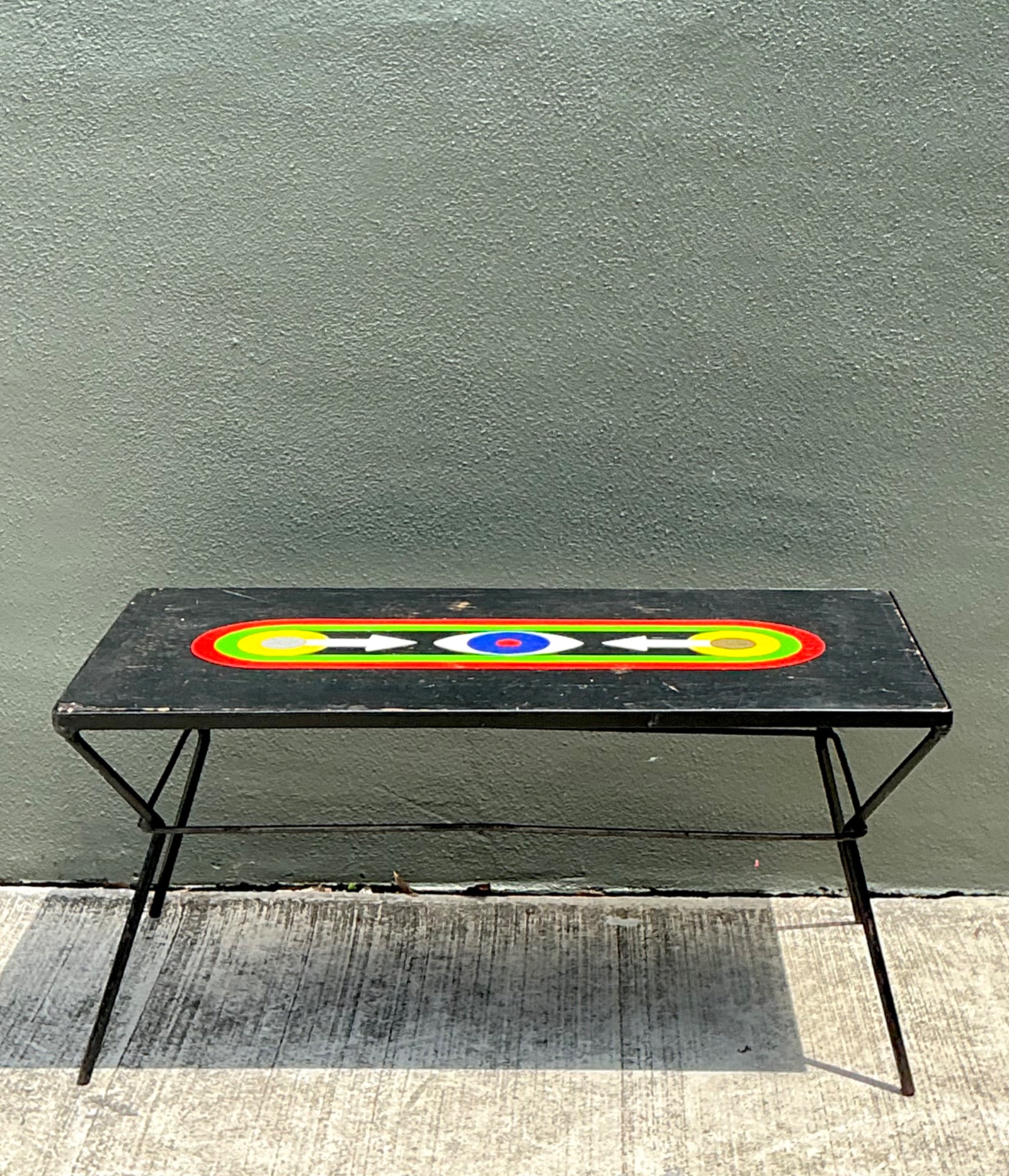 Vintage Geometric Painted Wood Table - Side view