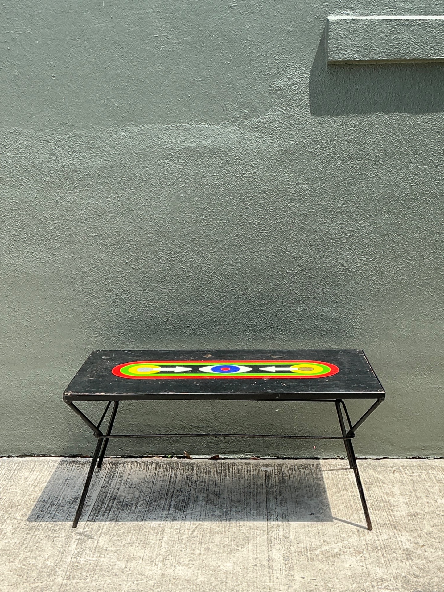 Vintage Geometric Painted Wood Table - Top view