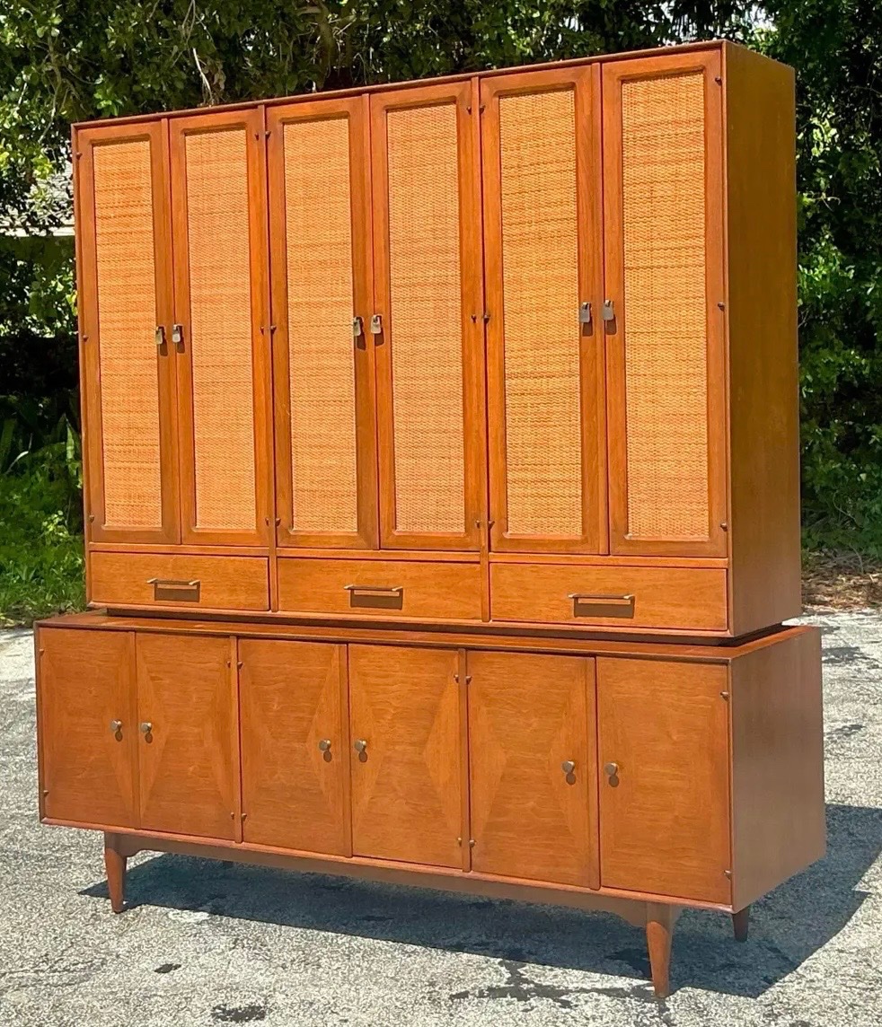 Vintage Mid-Century Modern Cane Front Cabinet - Detail view