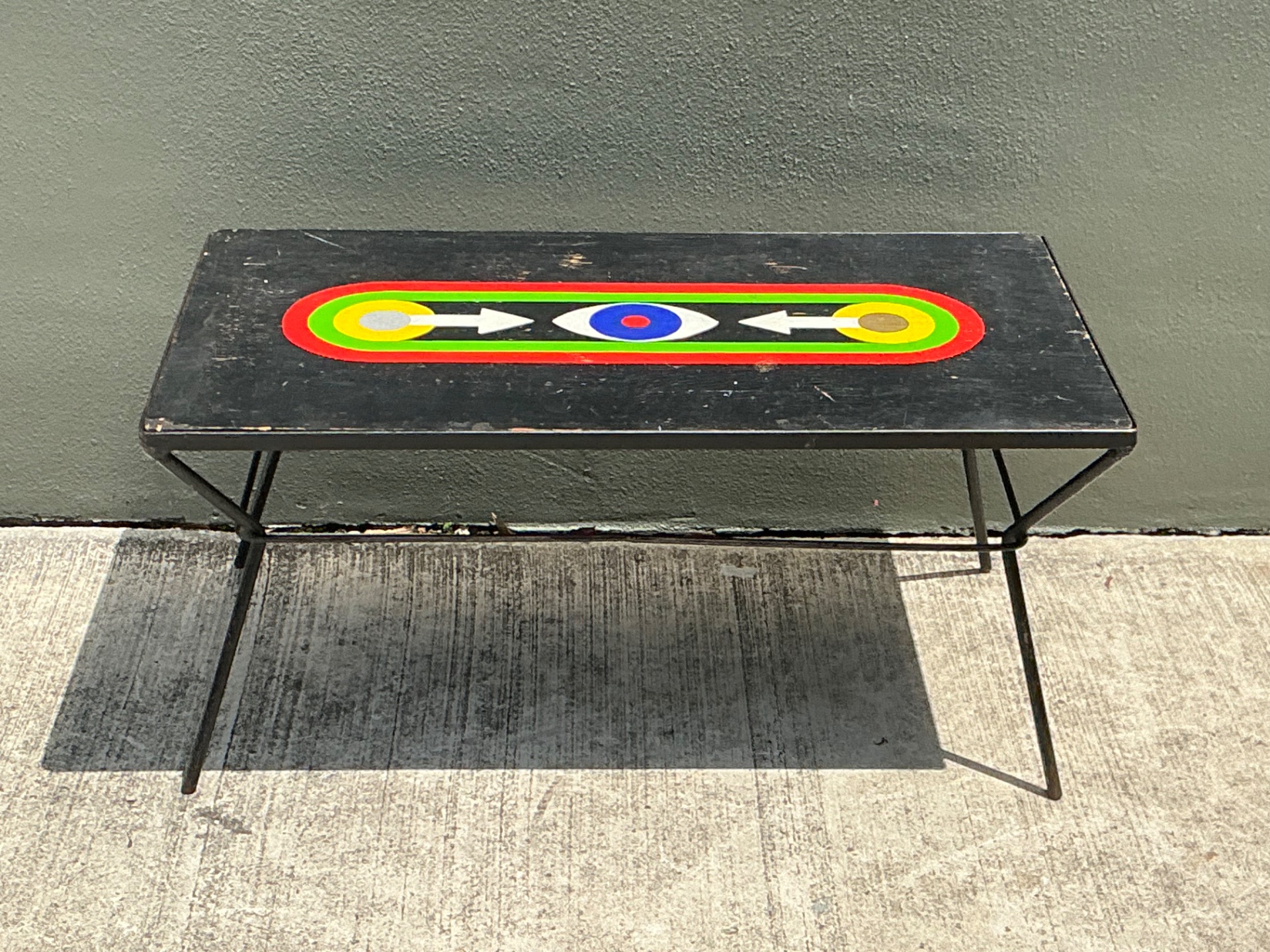 Vintage Geometric Painted Wood Table - Back view