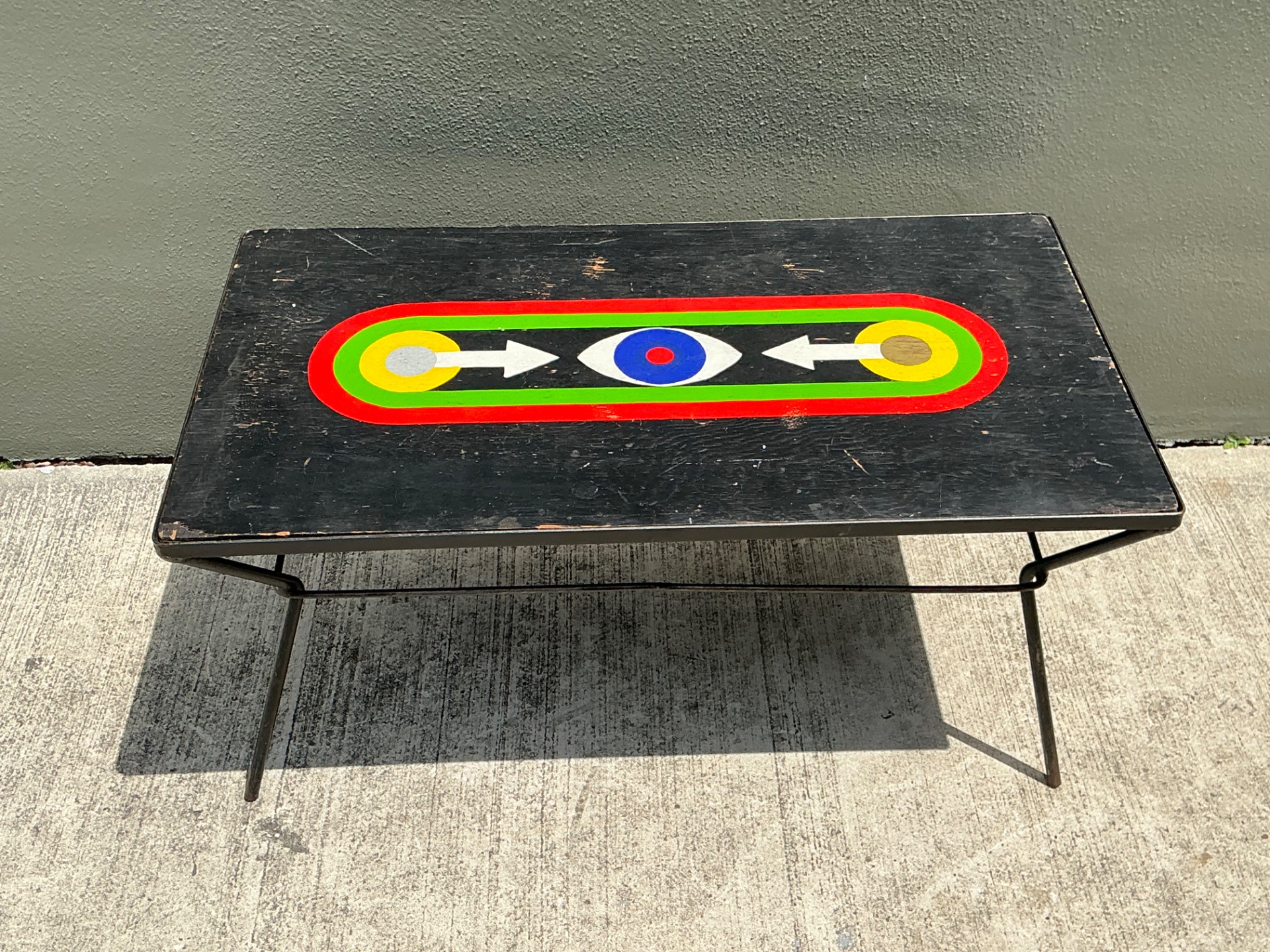 Vintage Geometric Painted Wood Table - Back view
