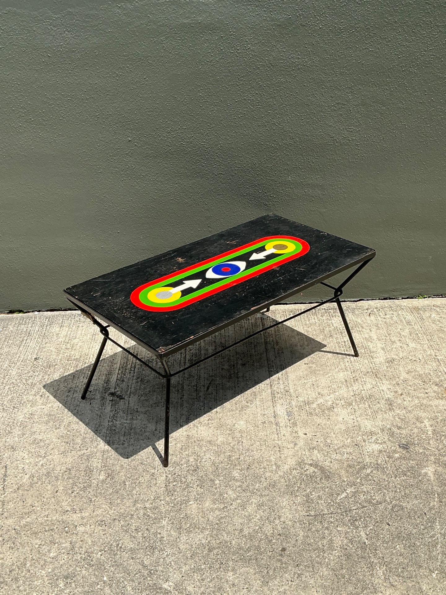 Vintage Geometric Painted Wood Table - Top view