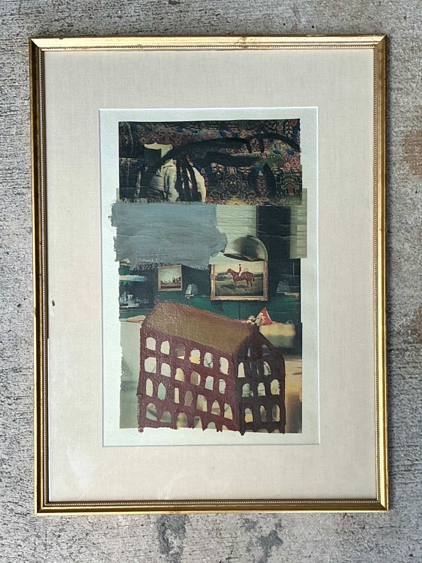 Vintage Framed Mixed Media Artwork on Paper - Side view