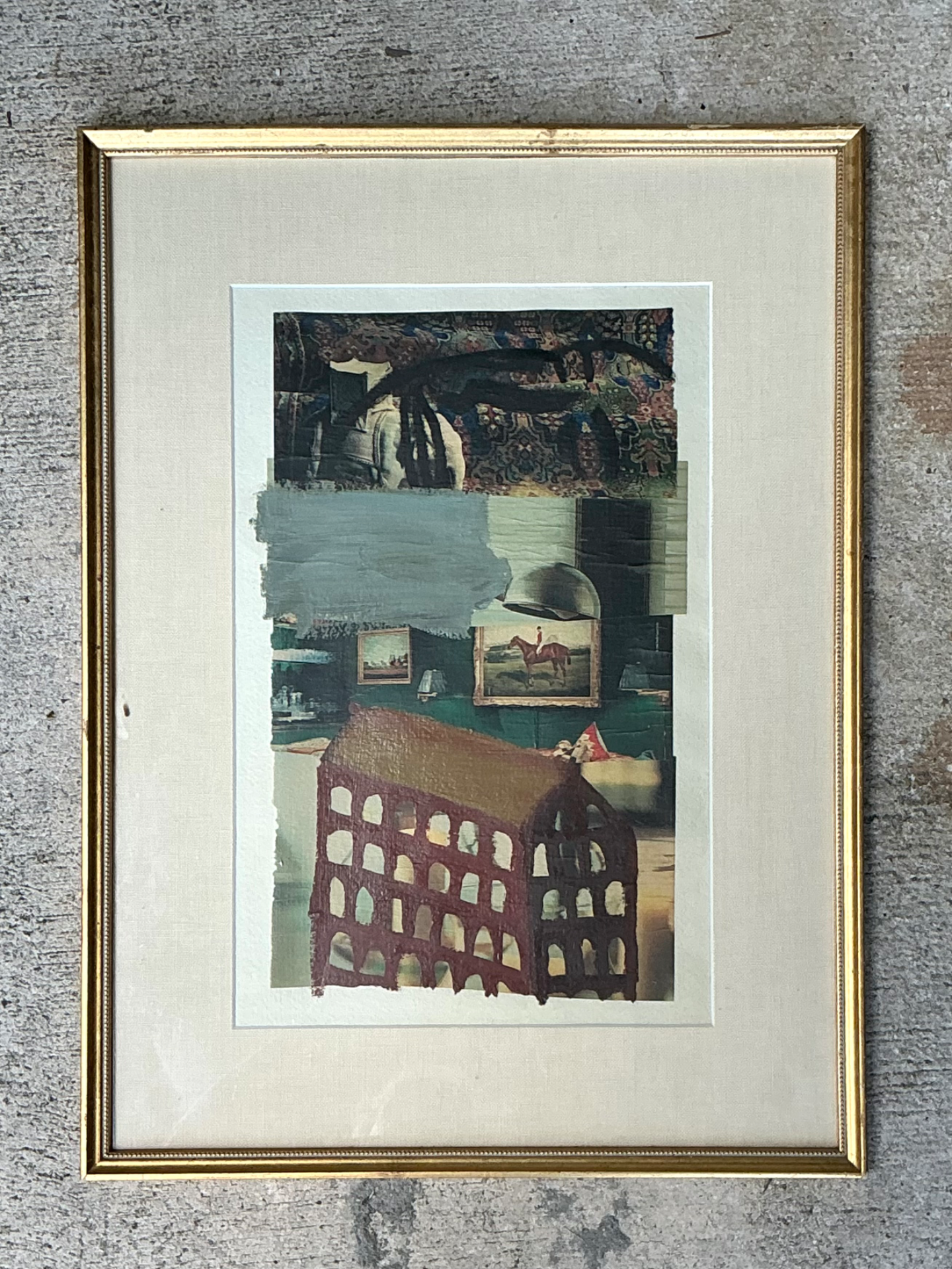 Vintage Framed Mixed Media Artwork on Paper - Back view
