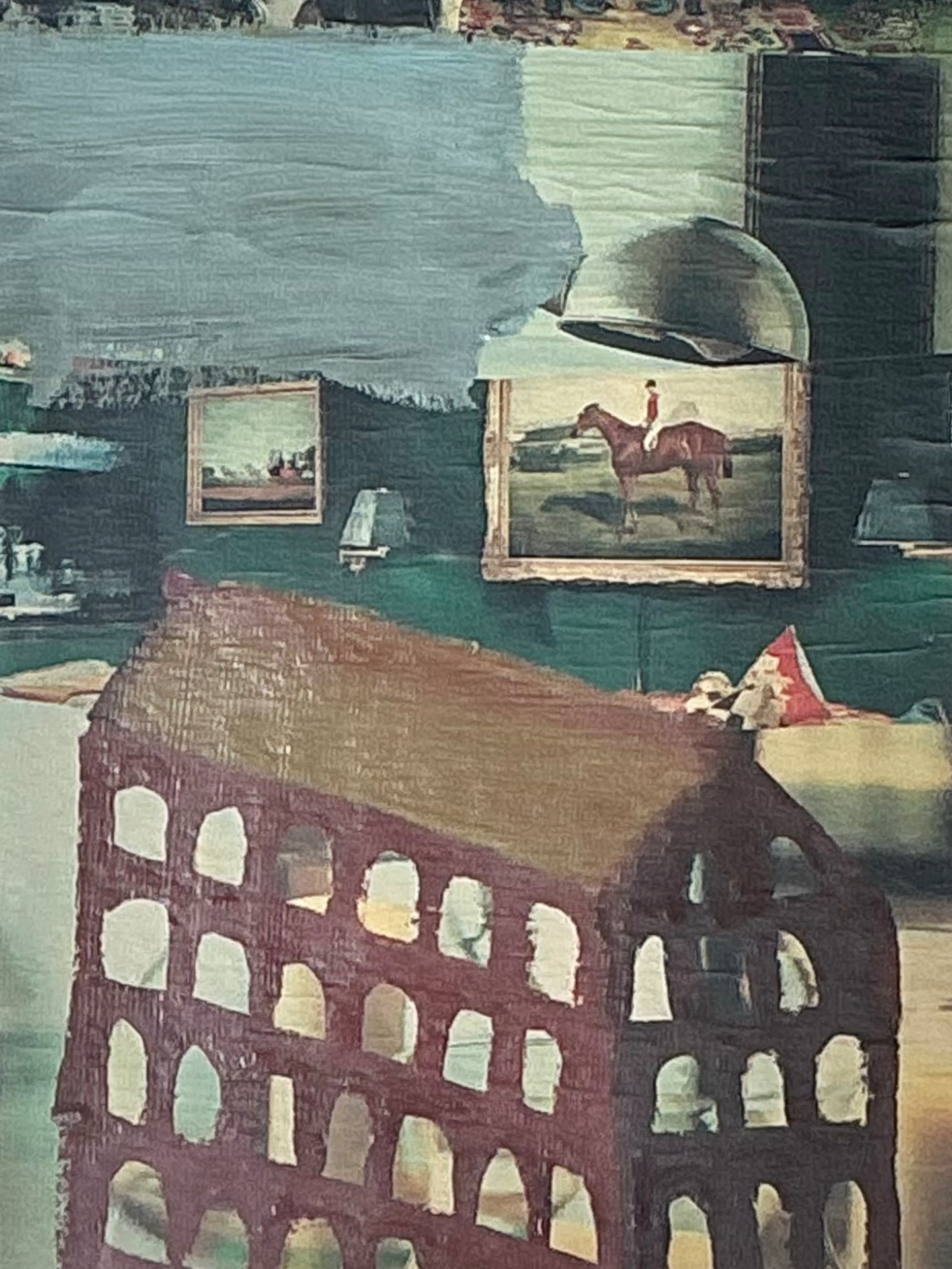 Vintage Framed Mixed Media Artwork on Paper - Top view