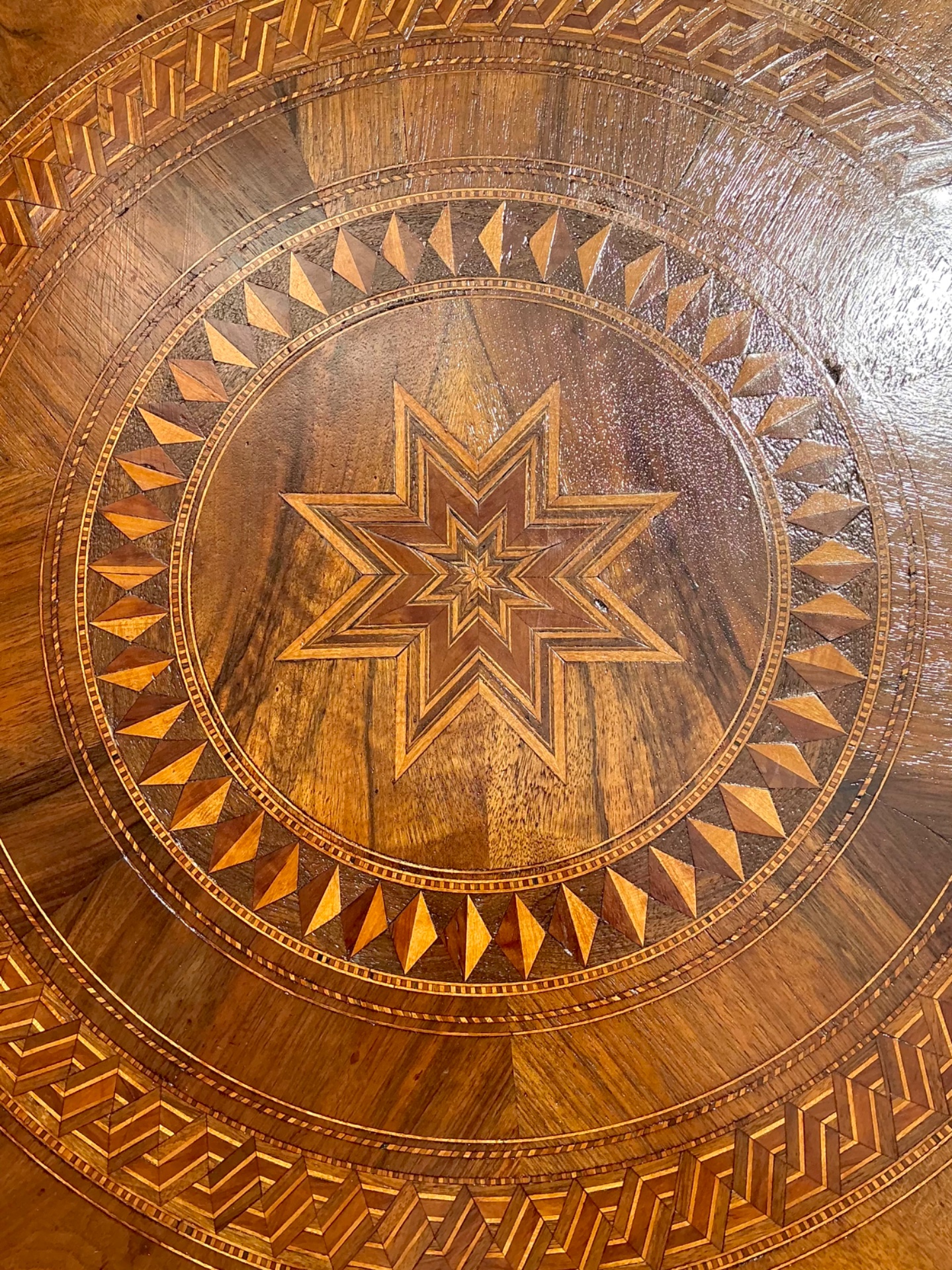 Vintage Marquetry Octagonal Wood Table - Side view