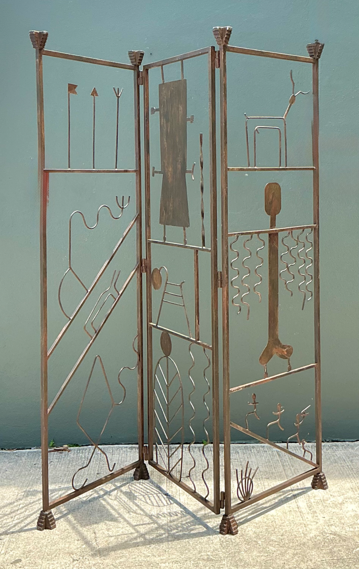 Vintage Iron Abstract Figurative Folding Screen - Side view