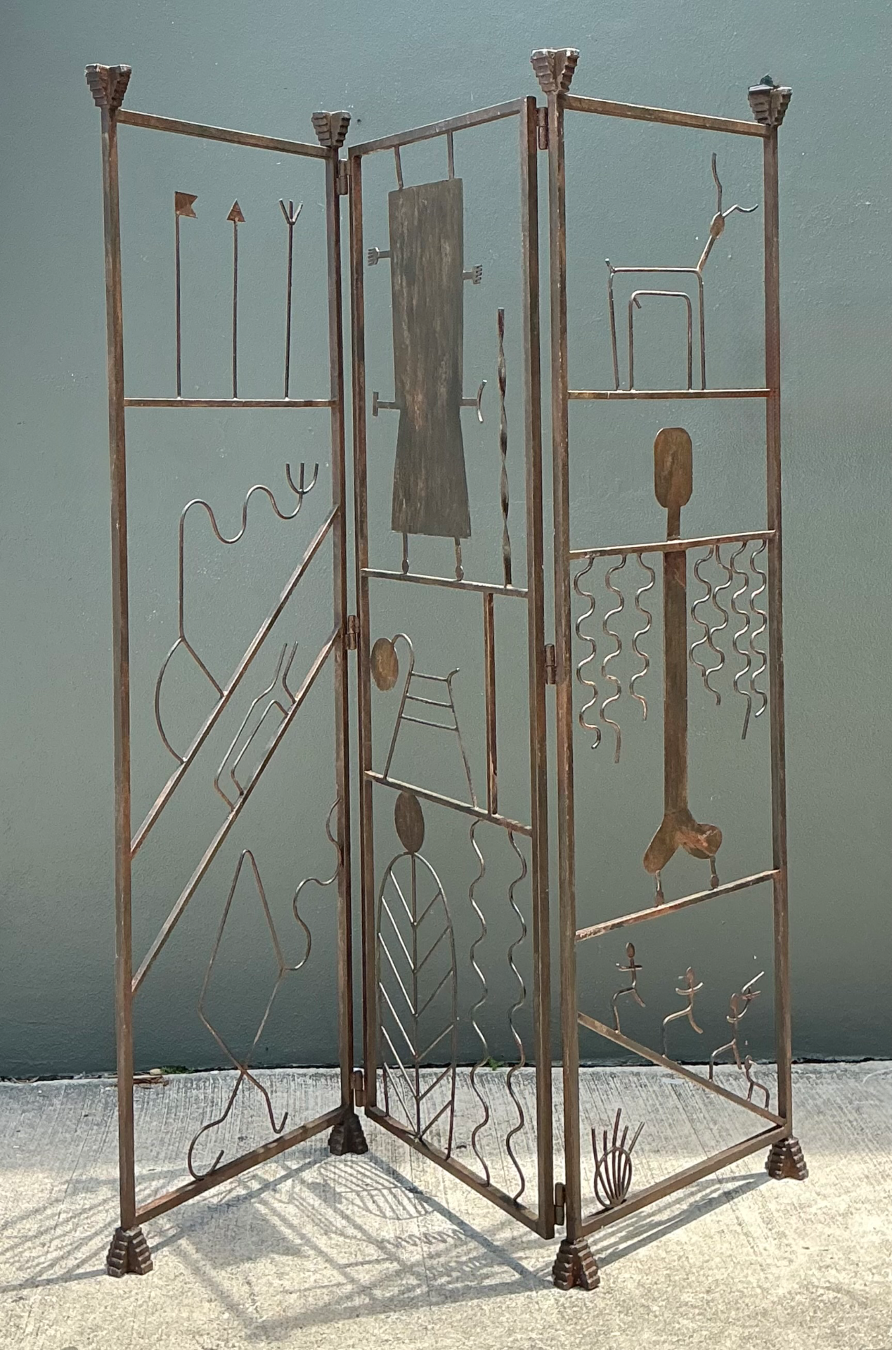 Vintage Iron Abstract Figurative Folding Screen - Top view