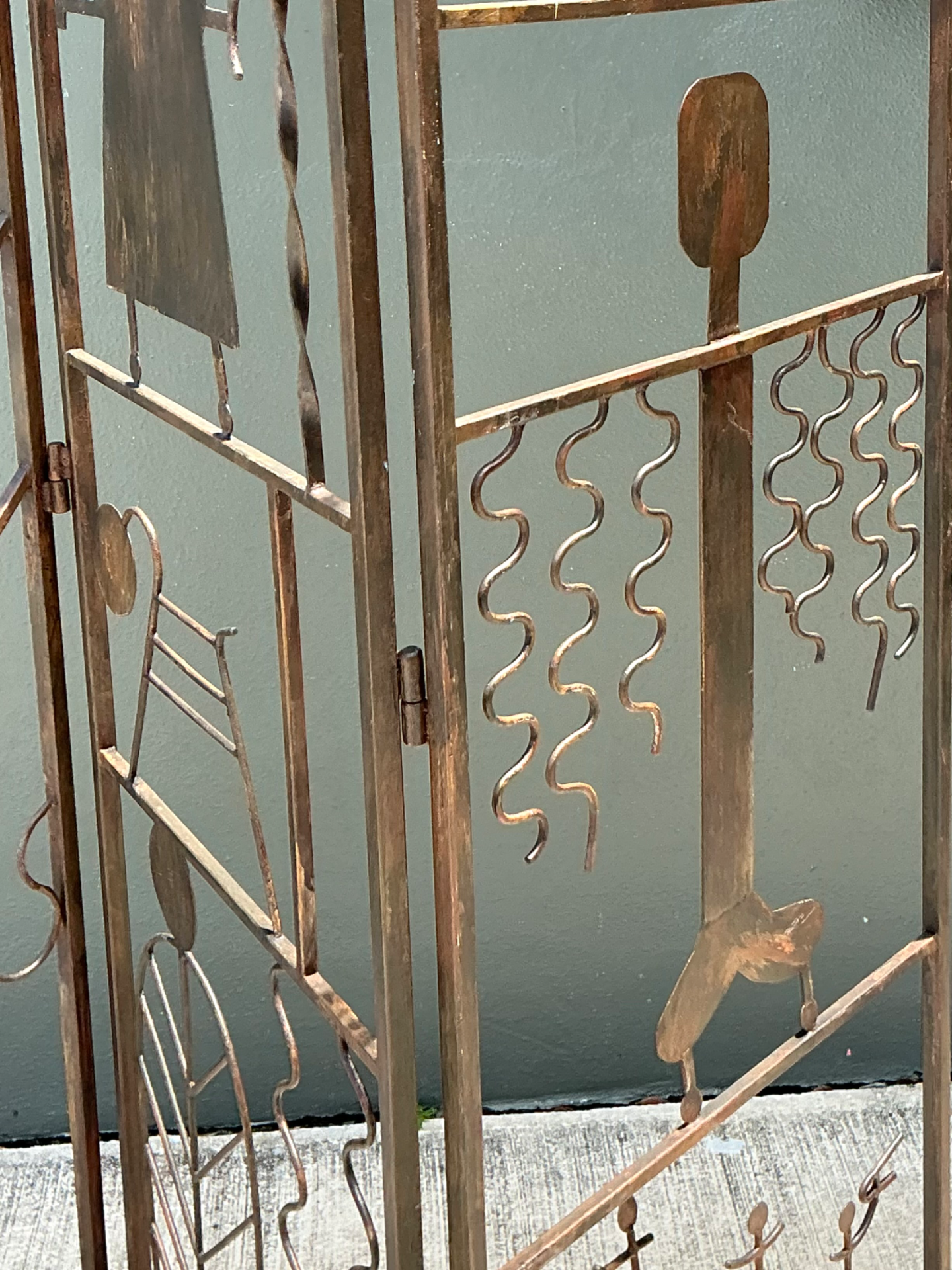 Vintage Iron Abstract Figurative Folding Screen - Back view