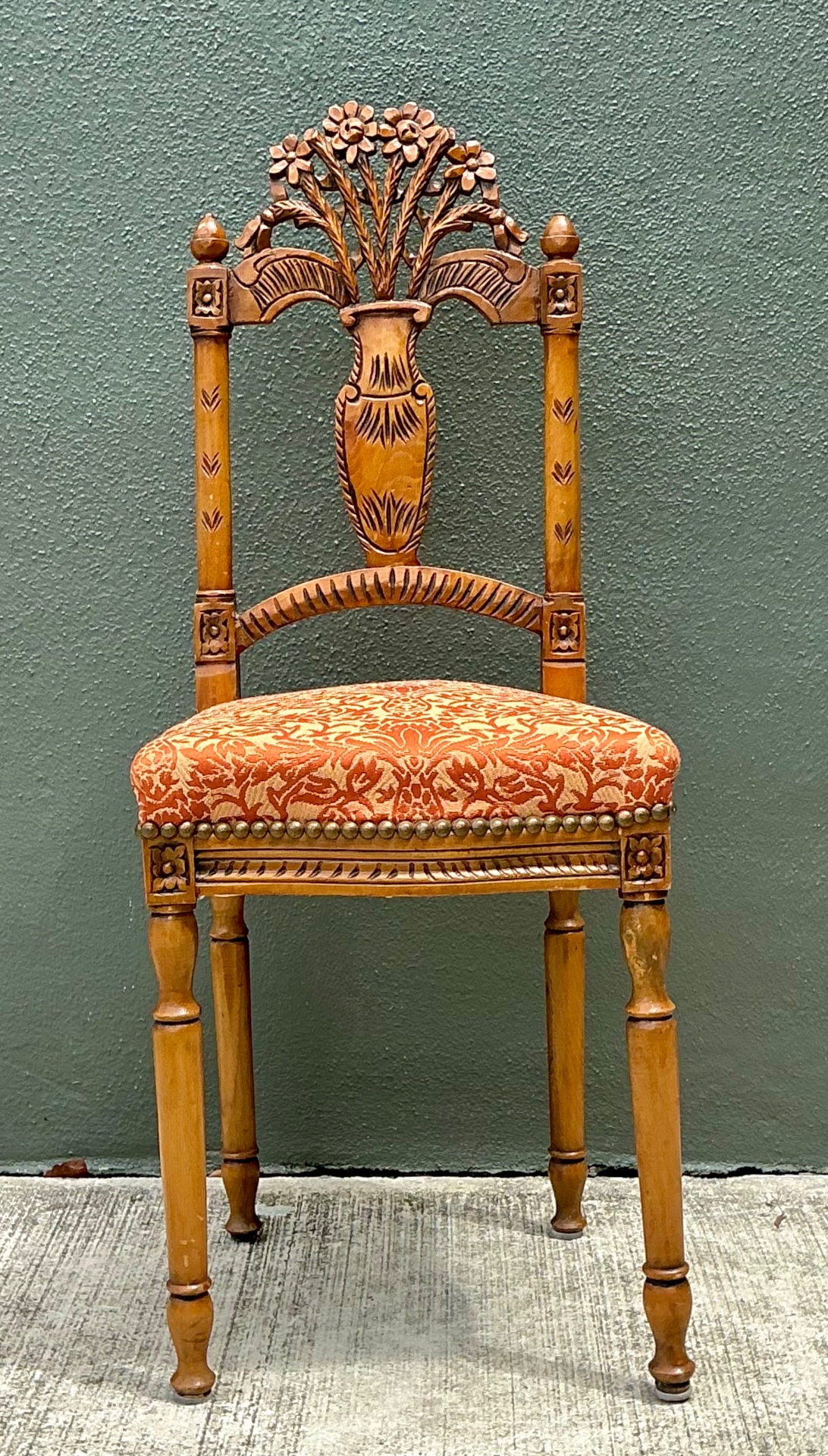 Vintage Wood Chair with Floral Carving - Top view