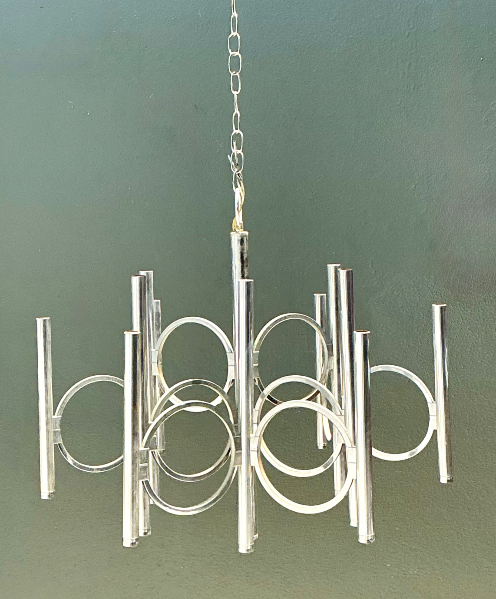 Vintage Scolari For Lightolier Chrome Chandelier - Detail view