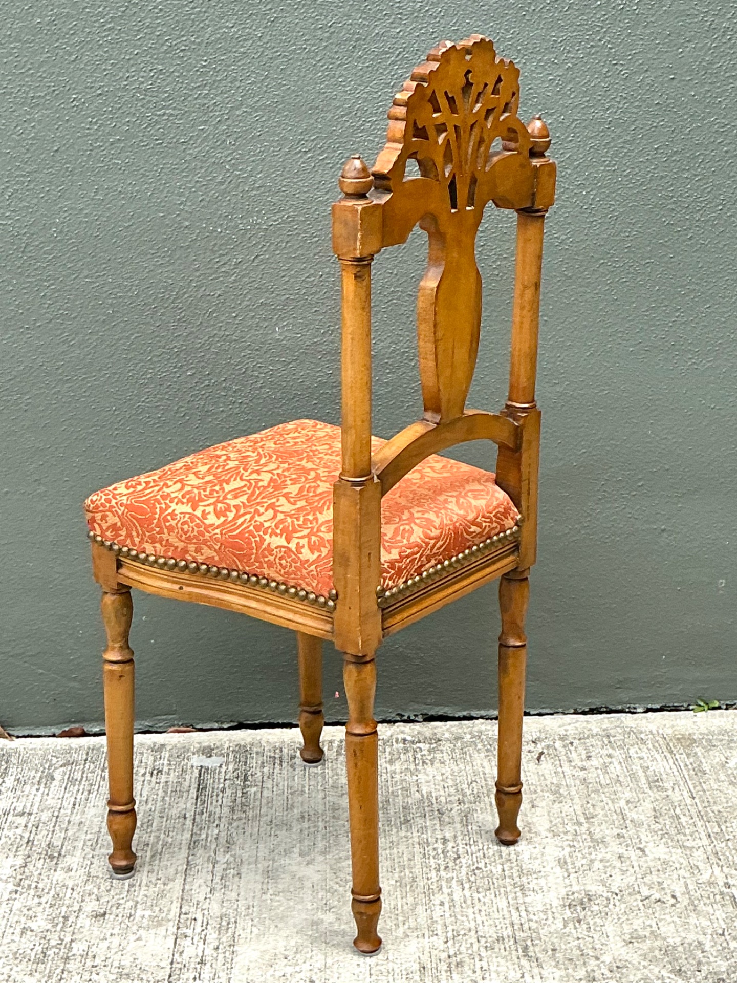 Vintage Wood Chair with Floral Carving - Top view