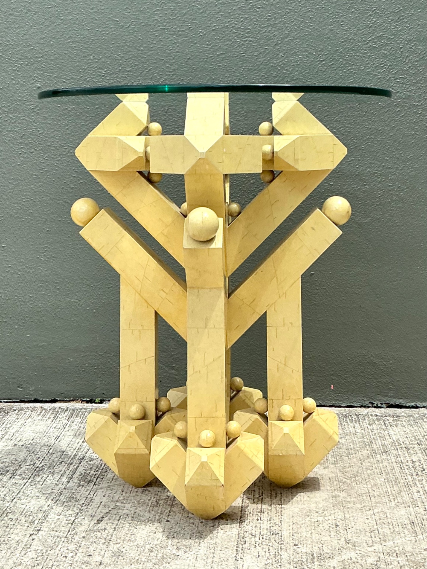 Vintage Postmodern Abstract Wood and Glass Table - Detail view