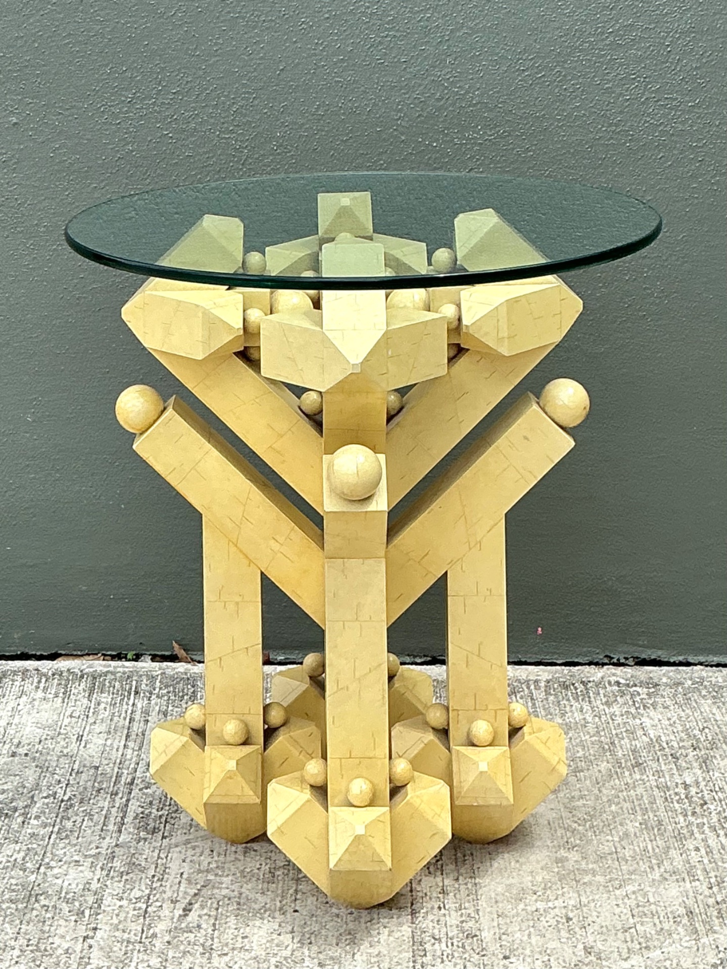 Vintage Postmodern Abstract Wood and Glass Table - Top view