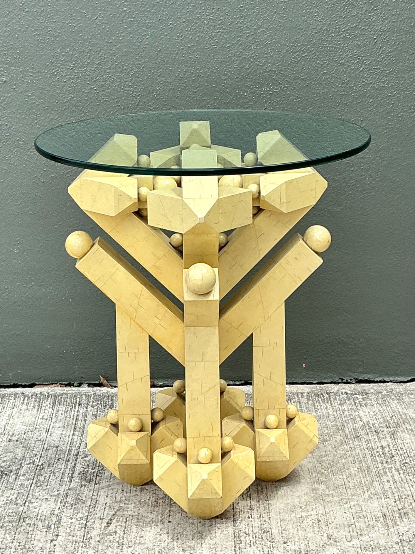 Vintage Postmodern Abstract Wood and Glass Table - Top view