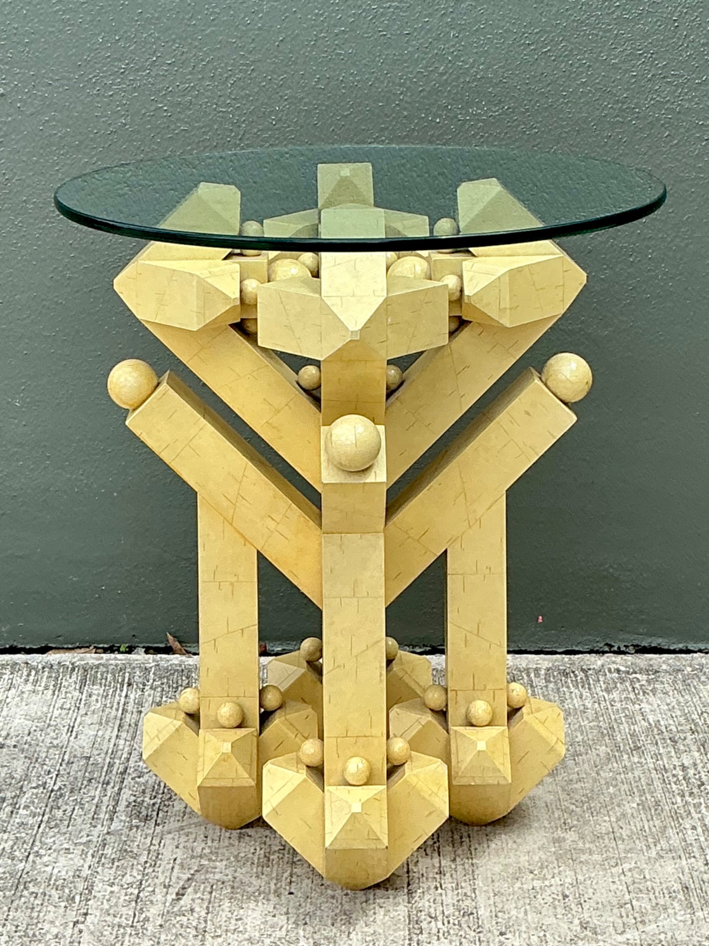 Vintage Postmodern Abstract Wood and Glass Table - Side view