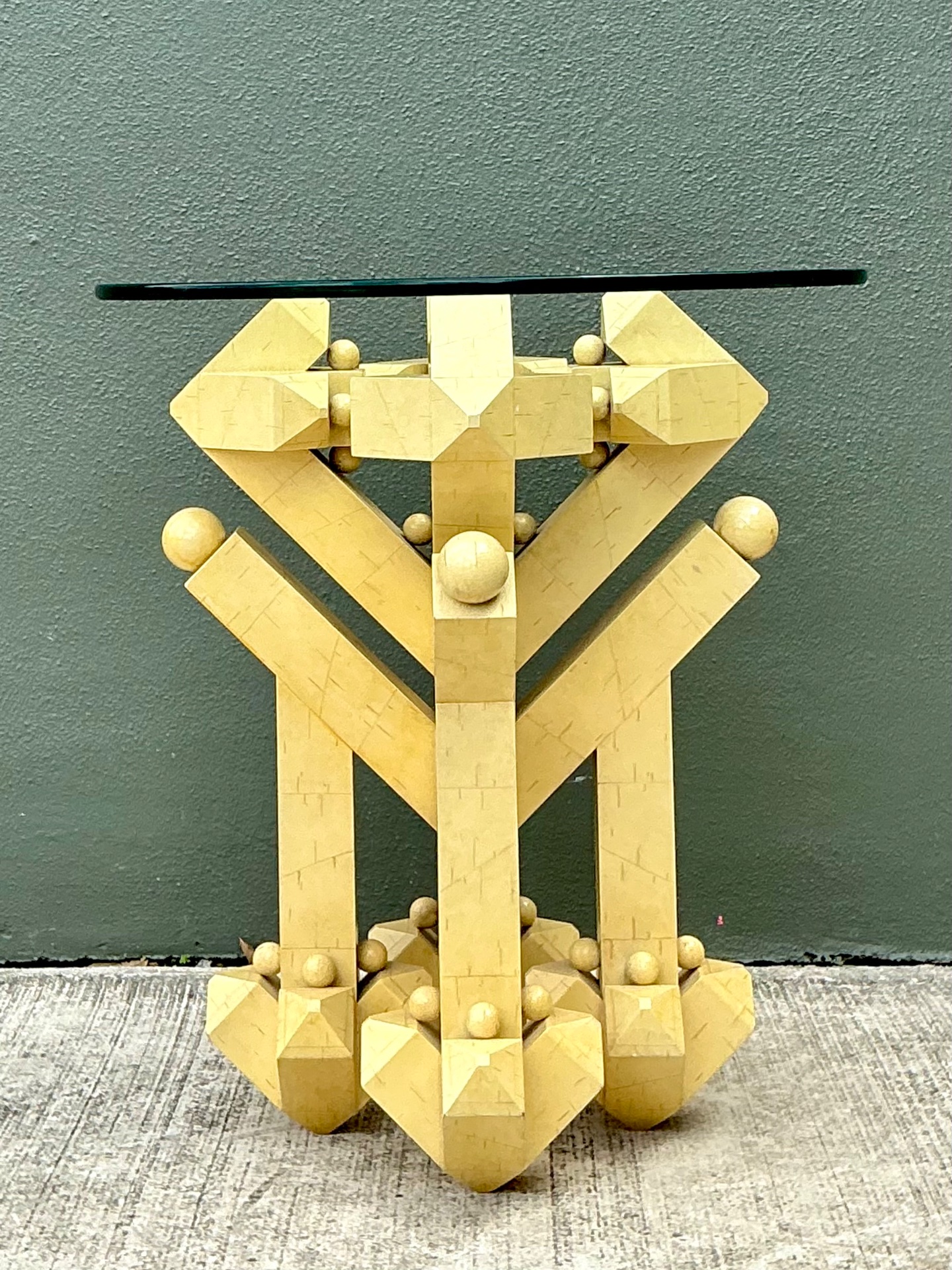 Vintage Postmodern Abstract Wood and Glass Table - Side view