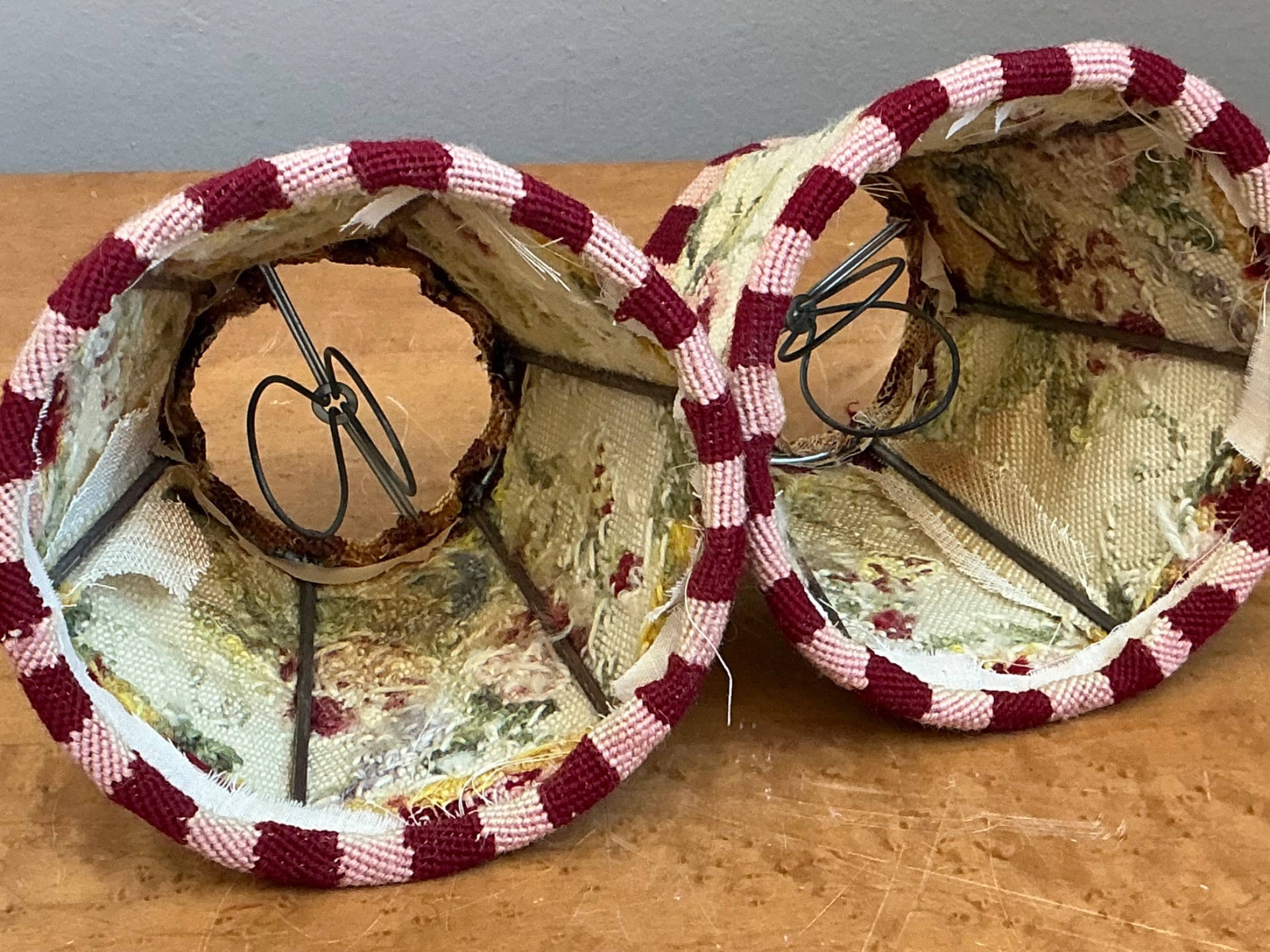 Vintage Needlepoint Floral Lamp Shades Pair - Top view