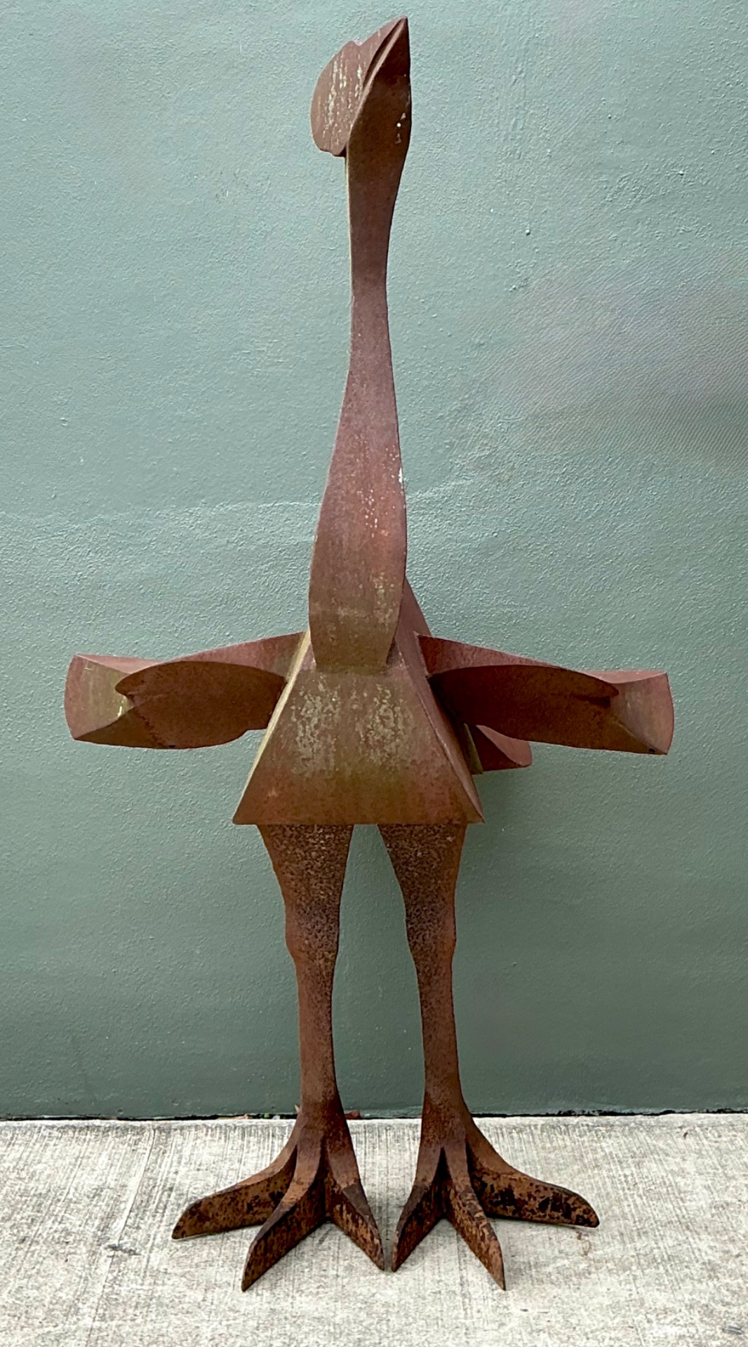 Vintage Monumental Patinated  Metal Ostrich Sculpture - Detail view