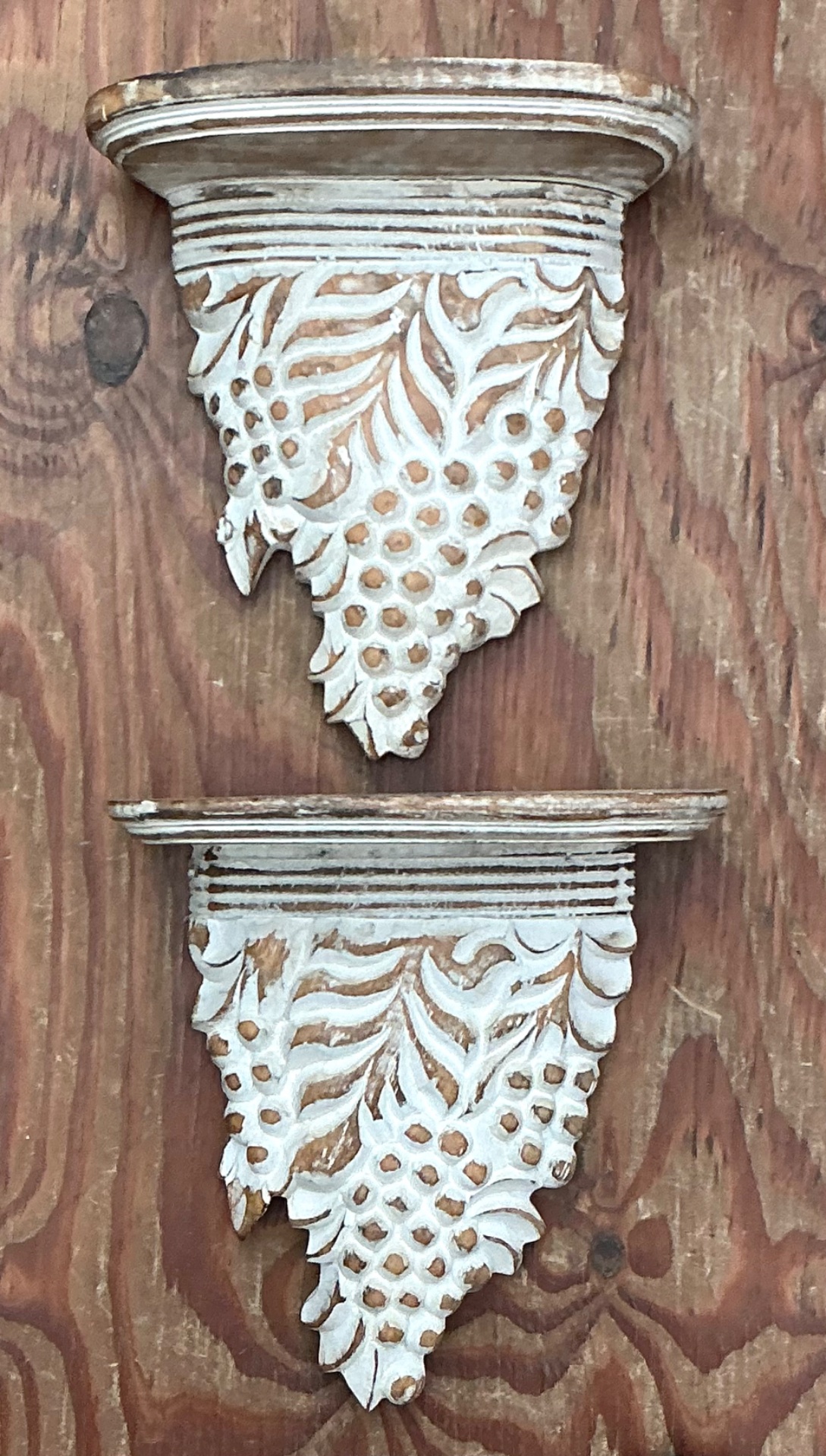 Vintage Carved Wood Grape Wall Brackets - Pair - Side view